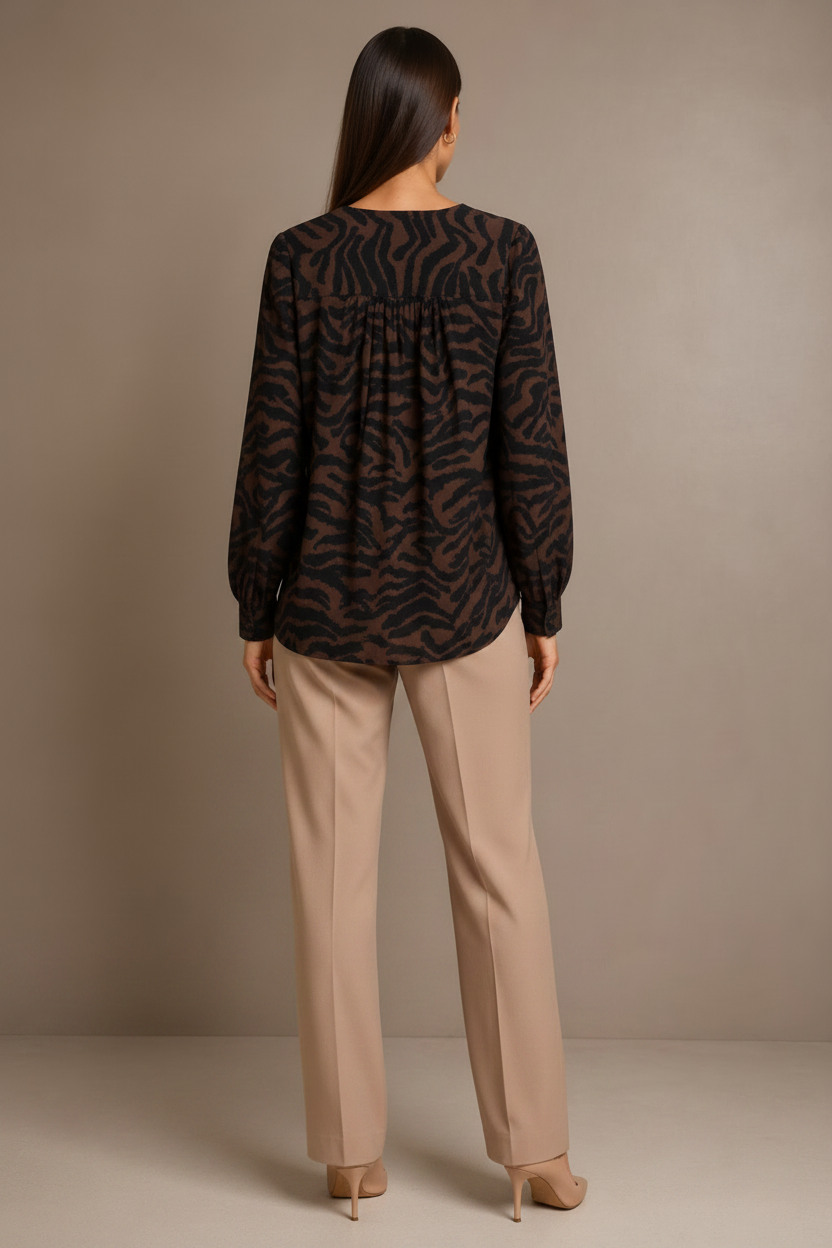 Women Abstract Animal Print V-Neck Top