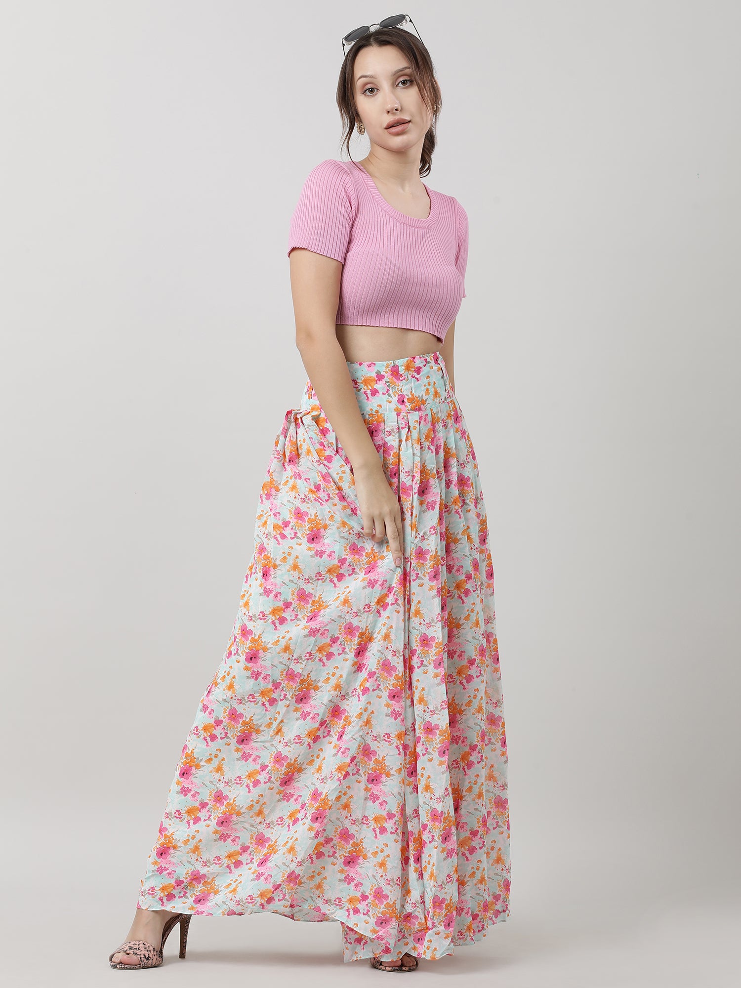 Women Relaxed Fit Floral Print Pink Maxi Skirt