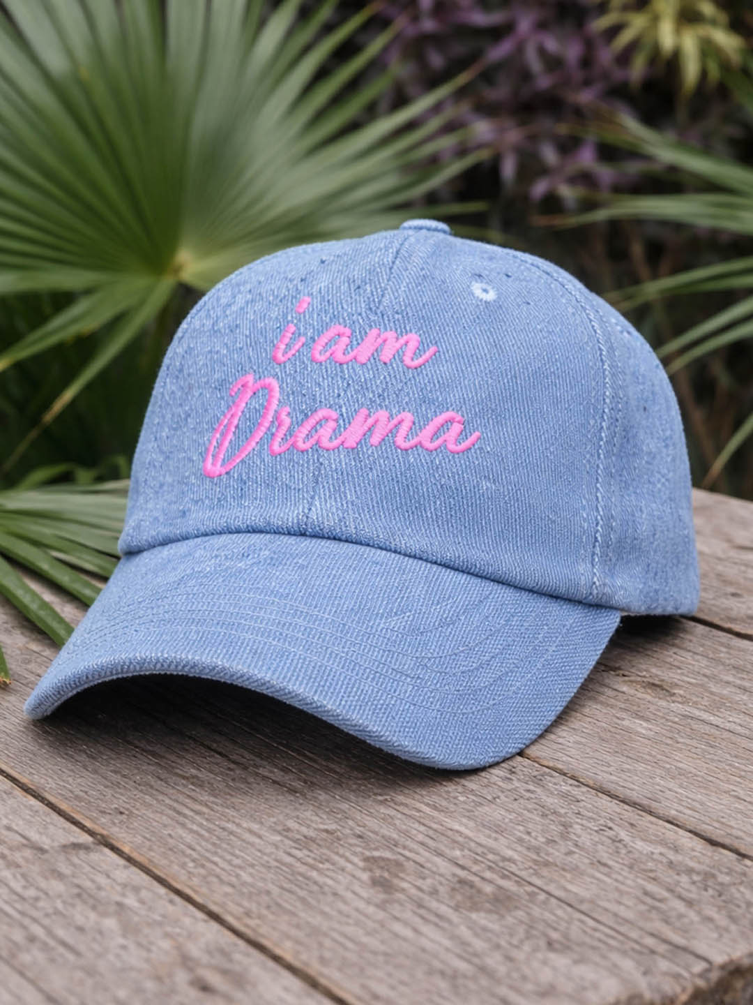 "I Am Drama" Embroidered Denim Baseball Cap