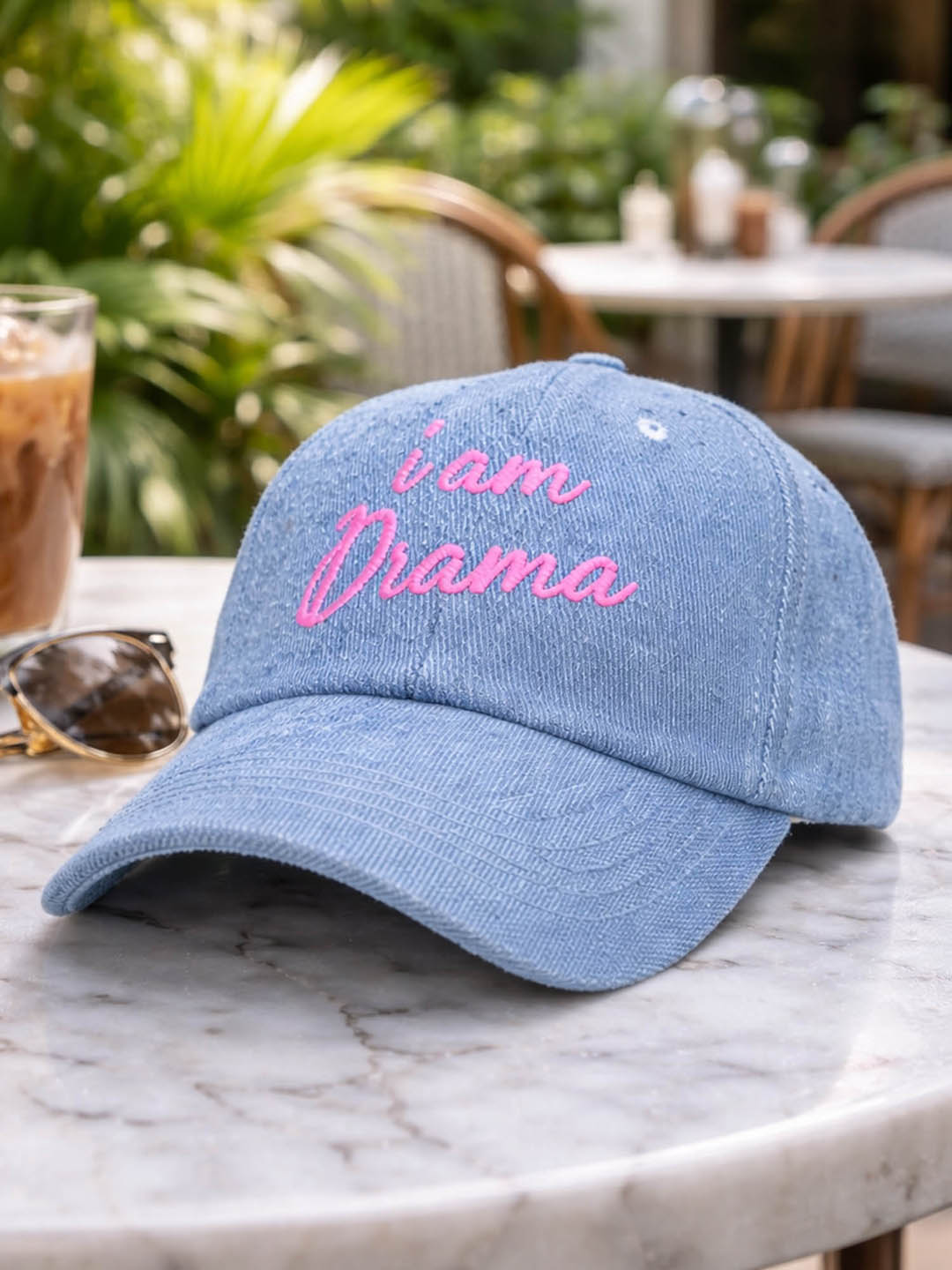 "I Am Drama" Embroidered Denim Baseball Cap
