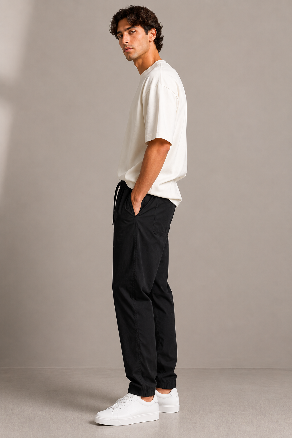 Men Navy Relaxed Drawstring Trousers