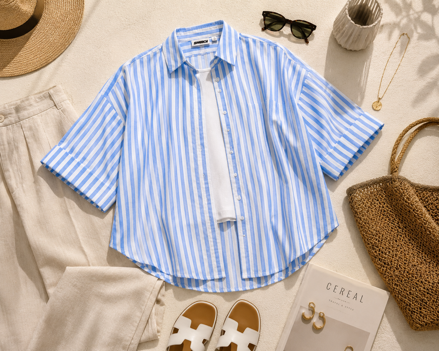 Women Blue Stripe Boxy Shirt