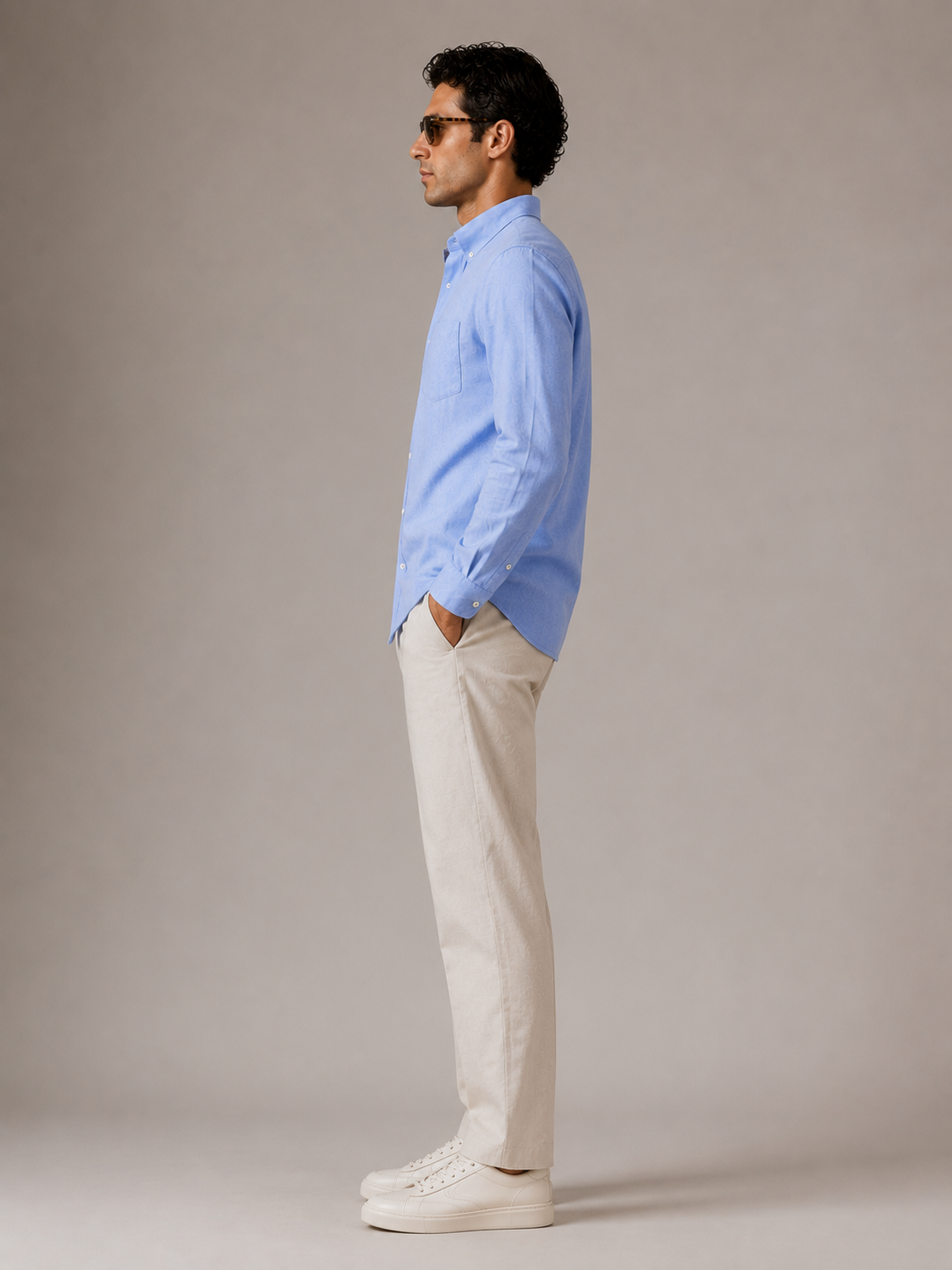 Men Blue Oxford Button Down Shirt