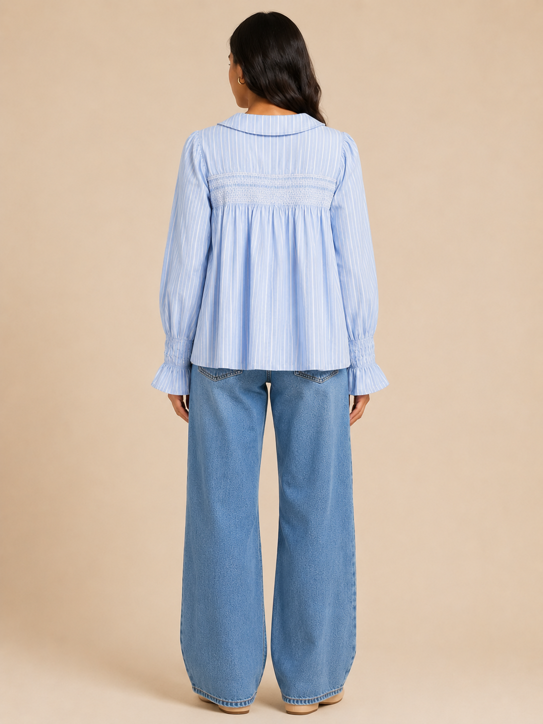 Women Blue Peter Pan Collar Top