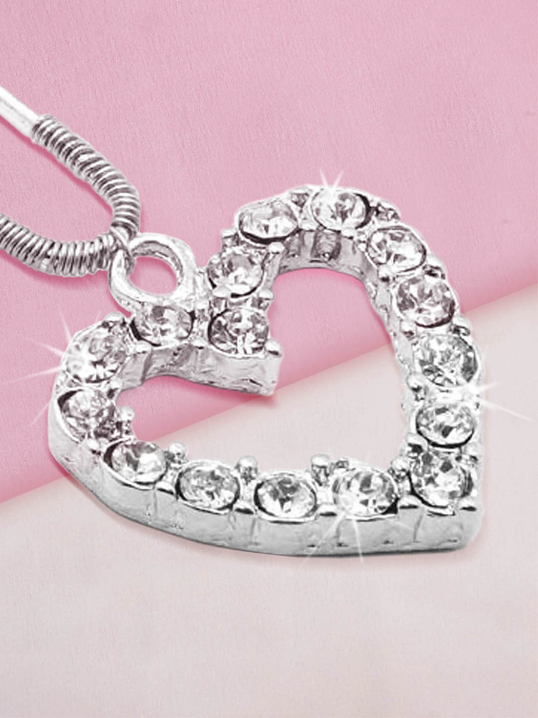 Women Silver Crystal Heart U Pin