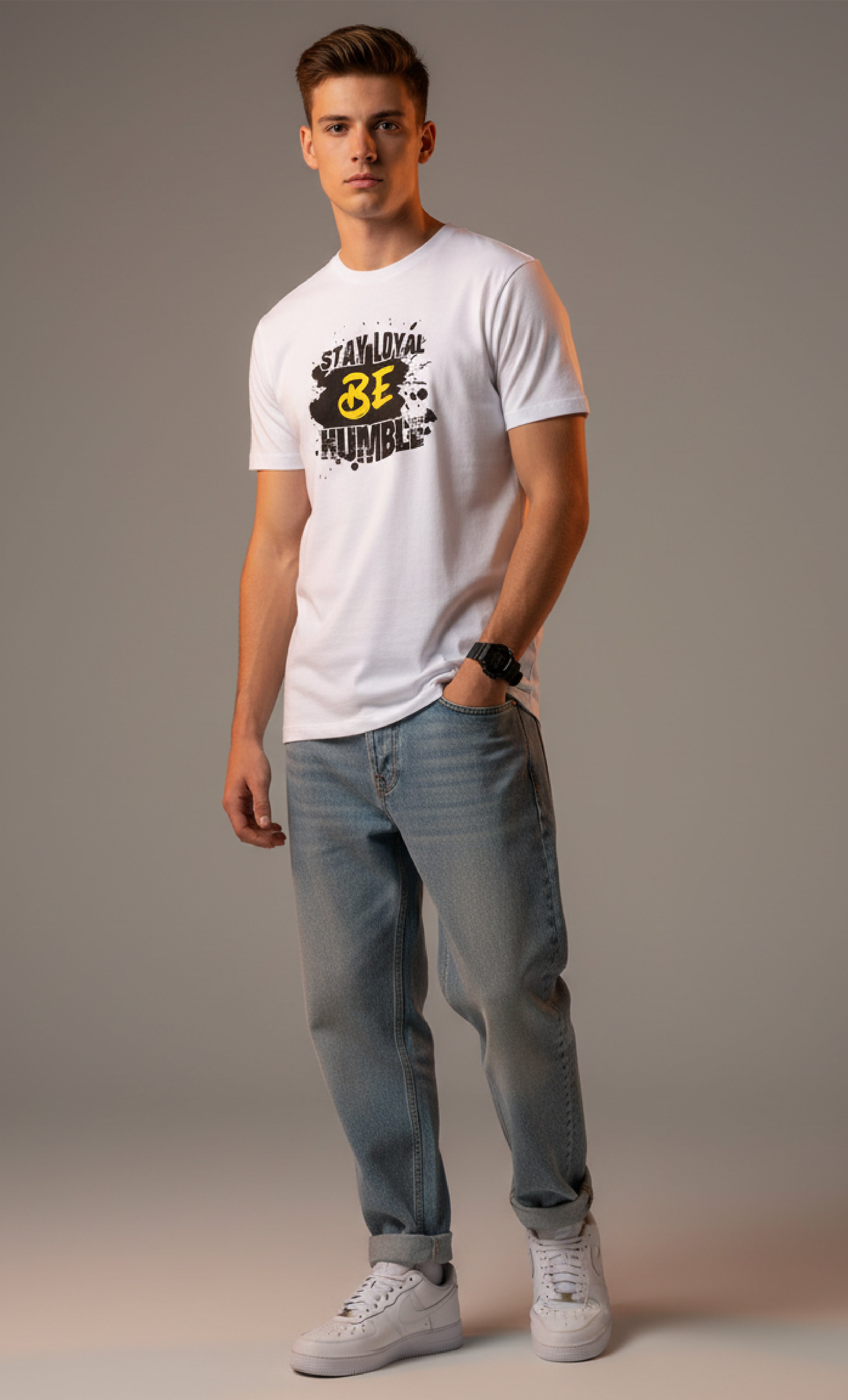 Men Printed White Cotton Tshirt