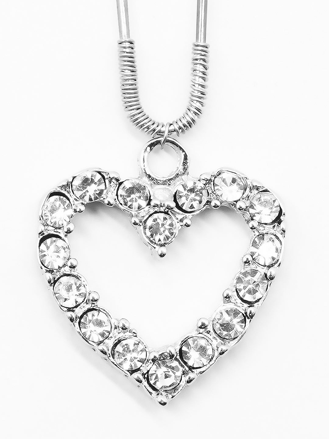 Women Silver Crystal Heart U Pin