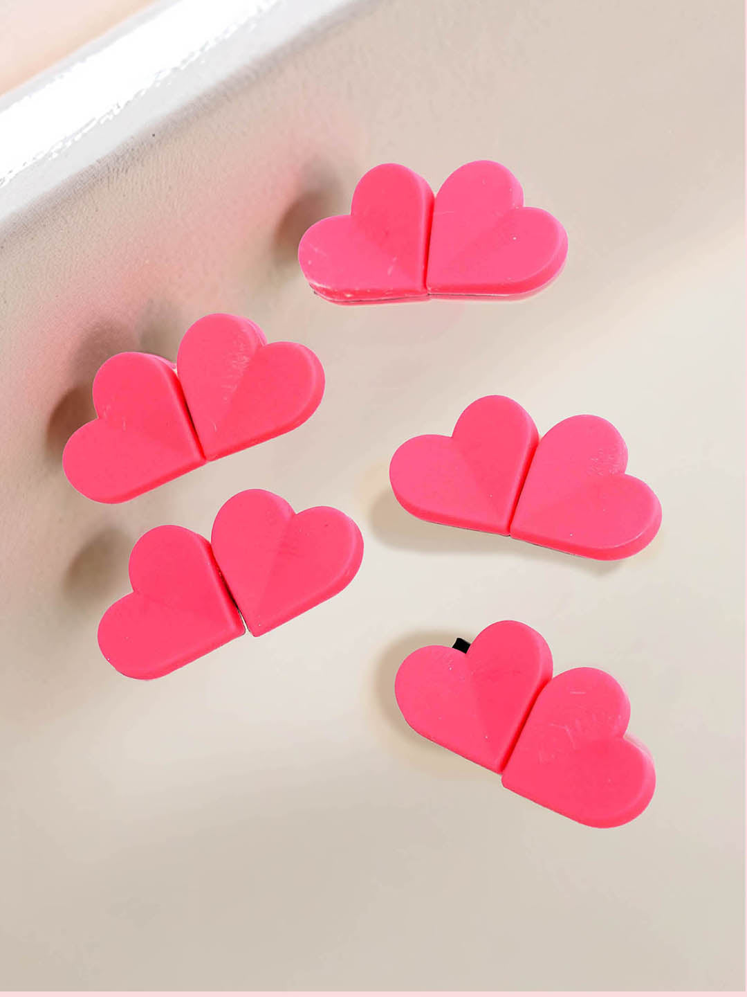 Women Pink Heart Pins Set Of 5