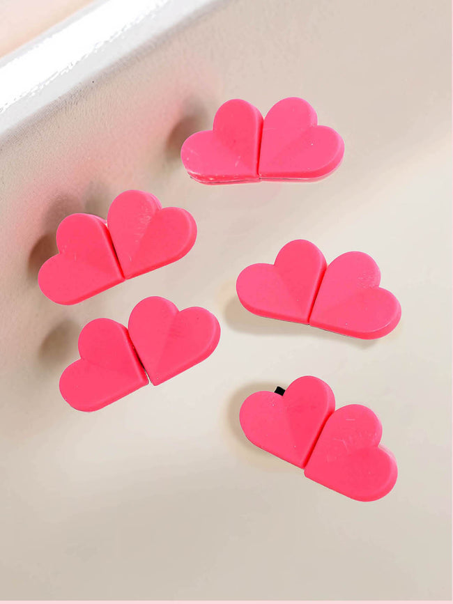 Women Pink Heart Pins Set Of 5