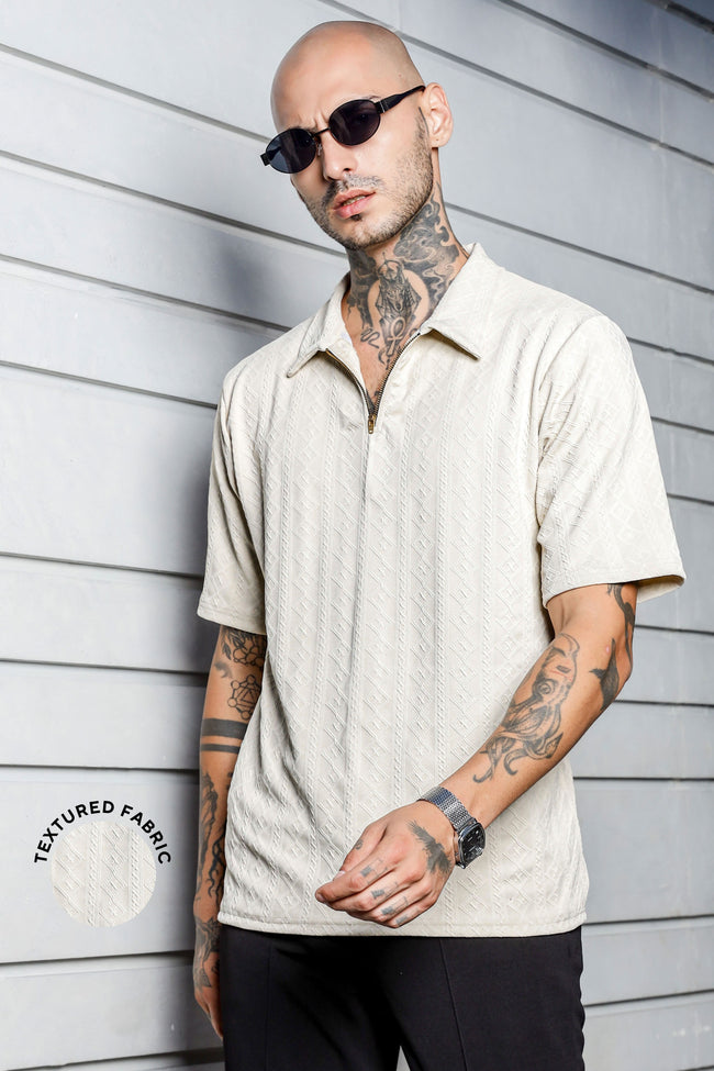 Unisex White Oversized Polo T-shirt