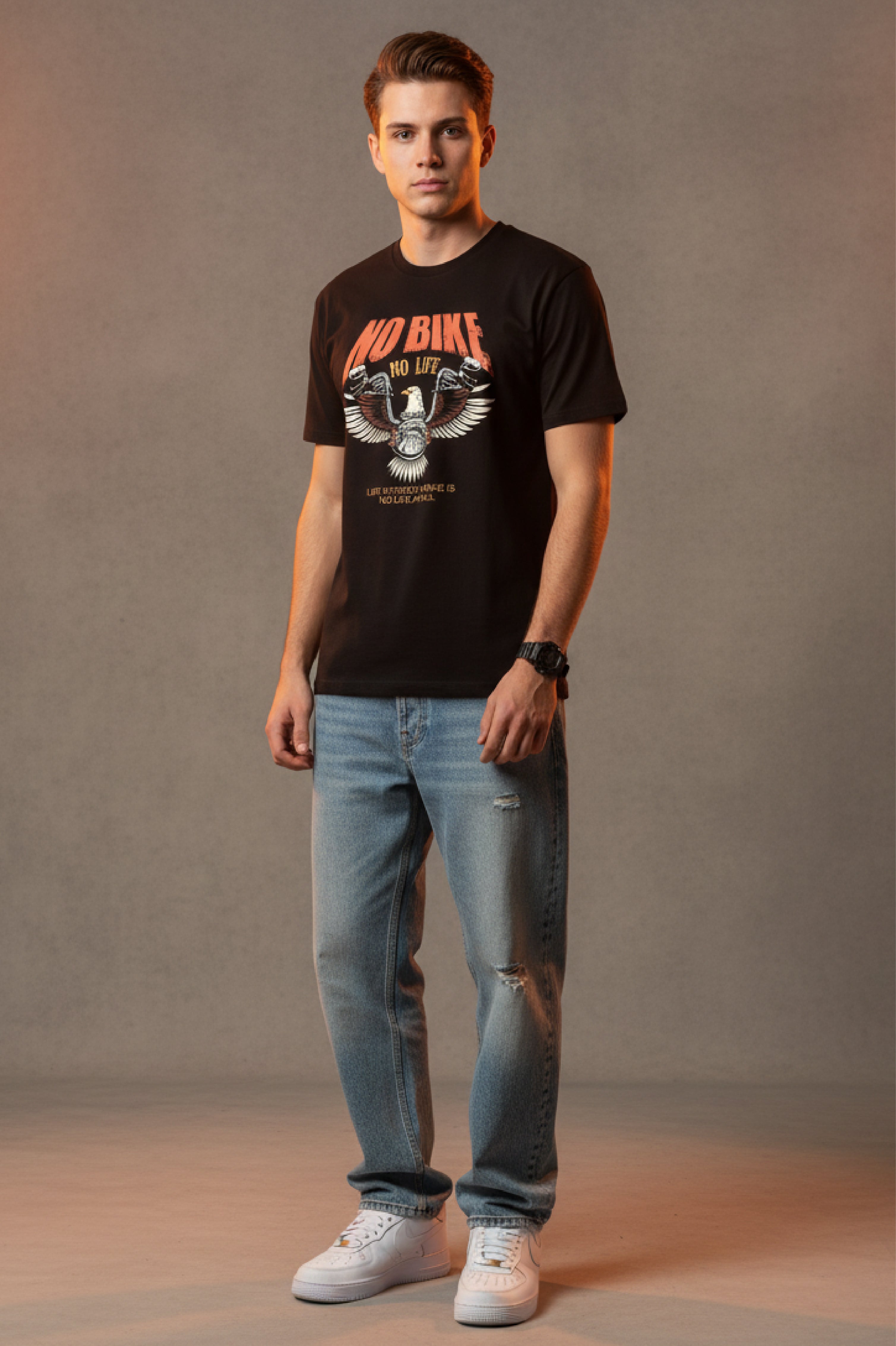Men Printed Black Cotton Tshirt
