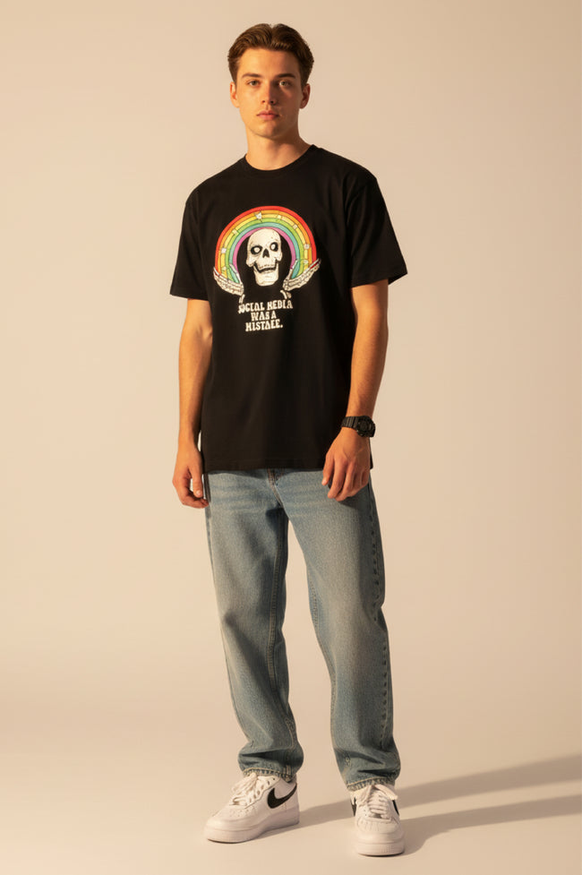 Men Printed Black Cotton Tshirt
