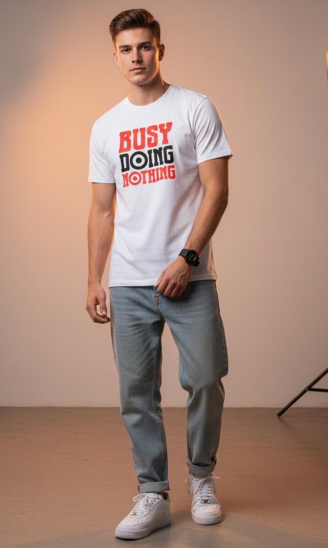 Men Printed White Cotton Tshirt