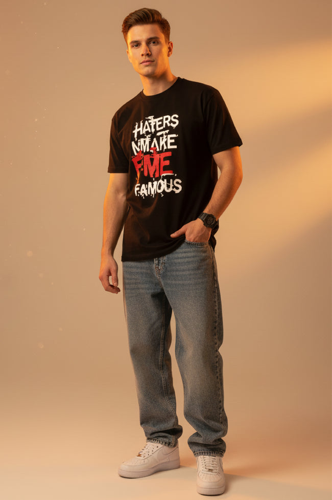 Men Printed Black Cotton Tshirt