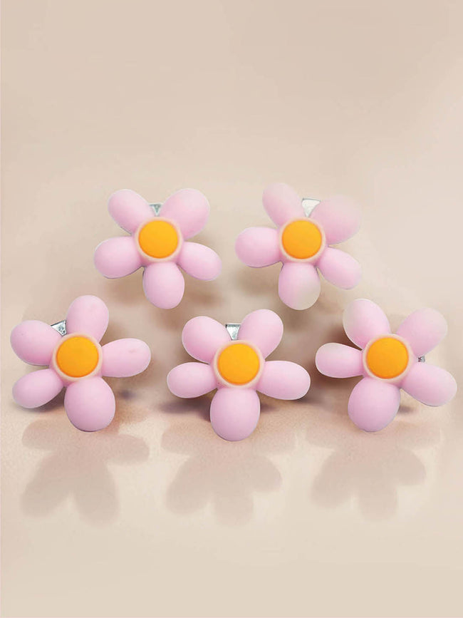 Women Pink Flower Pins Set Of 5