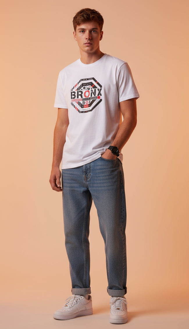 Men Printed White Cotton Tshirt