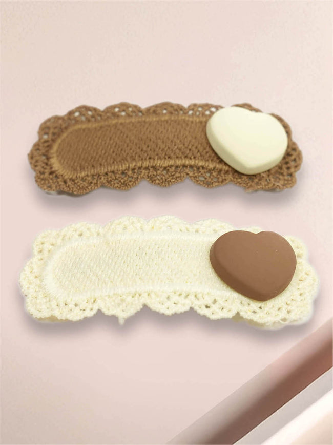 Women Brown Heart Pins Set Of 2