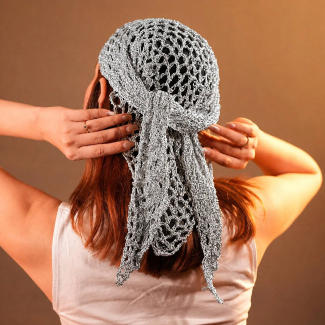 Silver Bohemian Crochet Headscarf