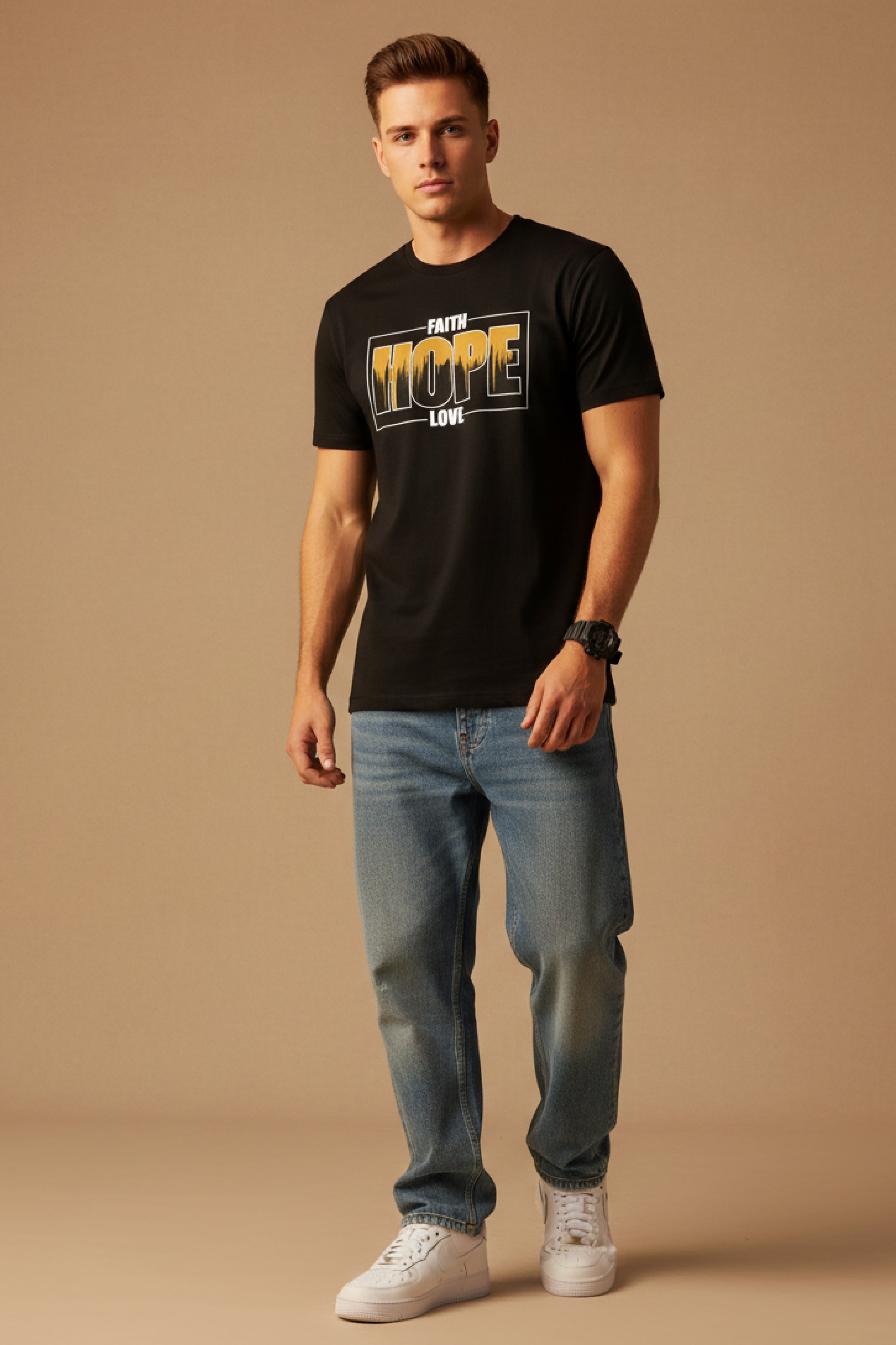Men Printed Black Cotton Tshirt