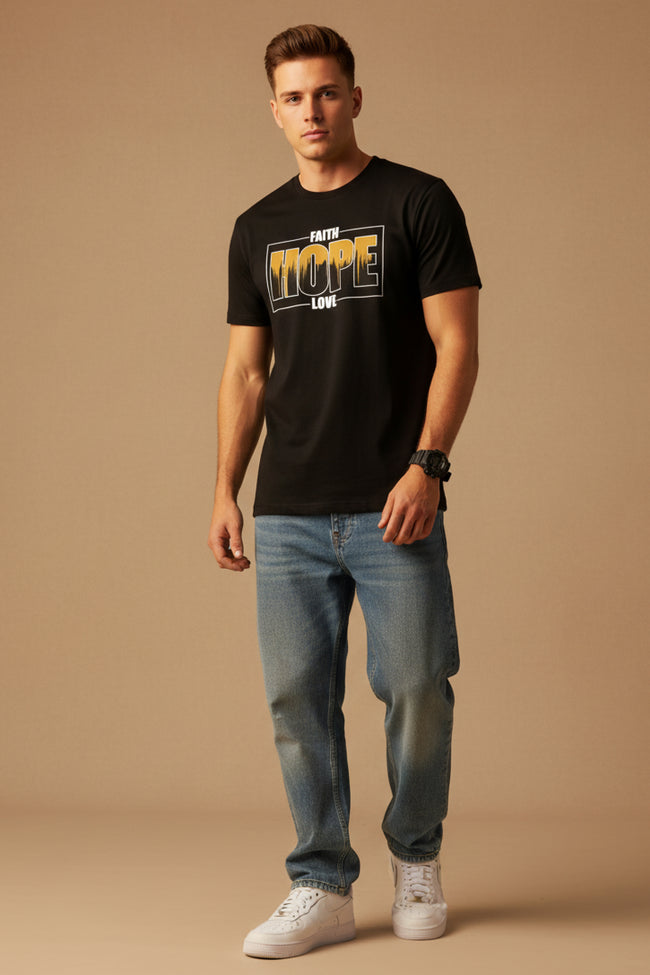 Men Printed Black Cotton Tshirt