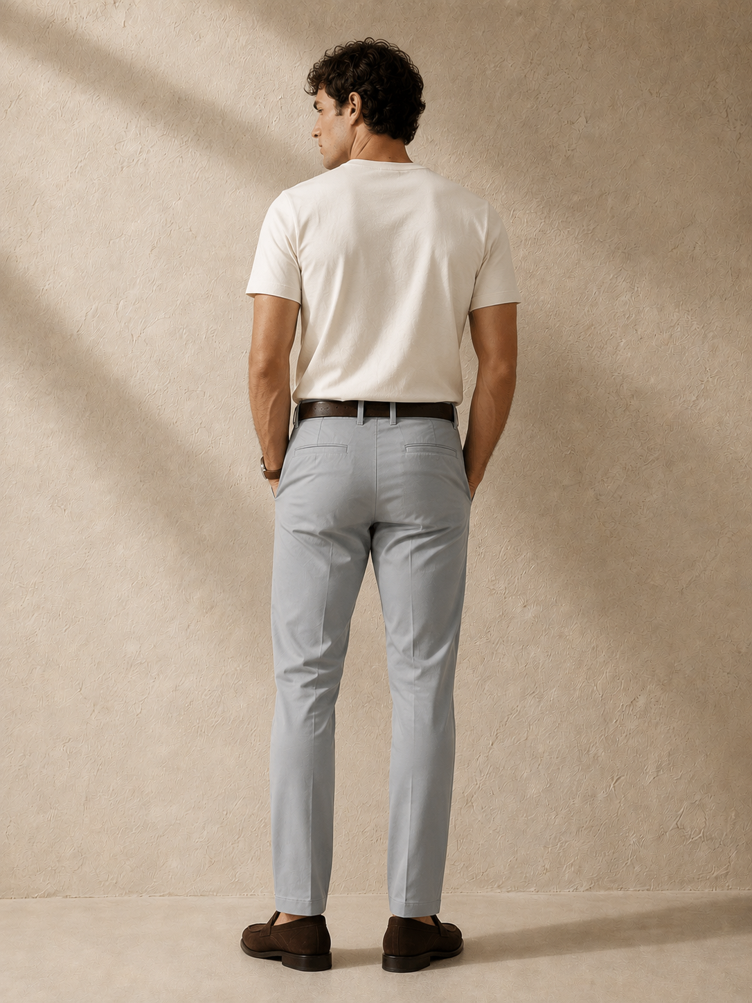 Men Grey Tailored Fit Trousers