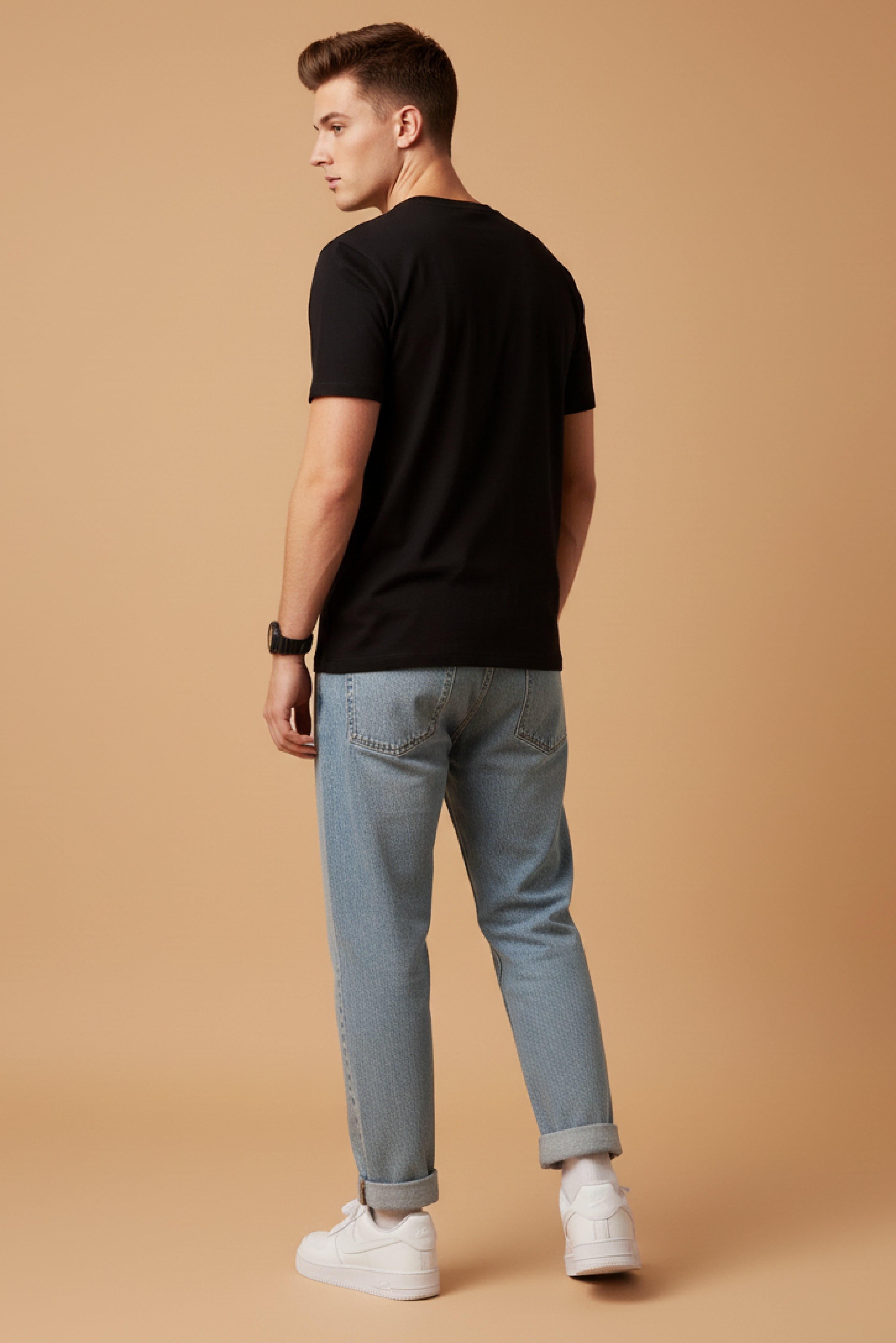 Men Printed Black Cotton Tshirt