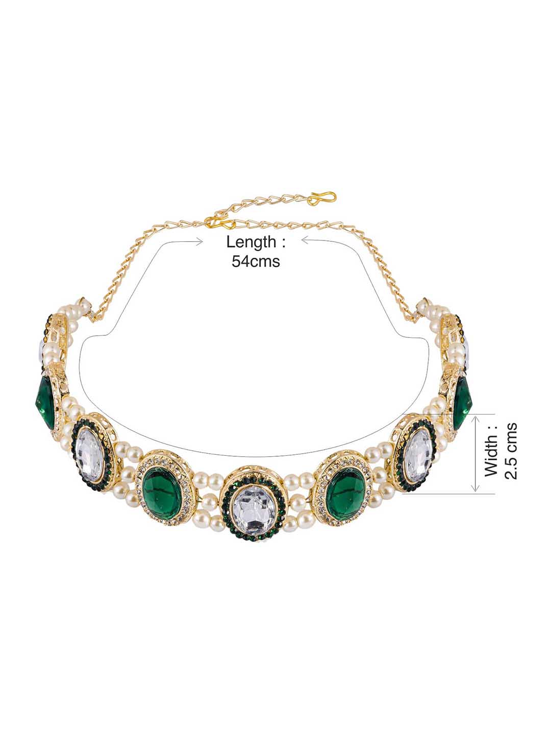 Women Green Hair Band With Pearls And Crystals
