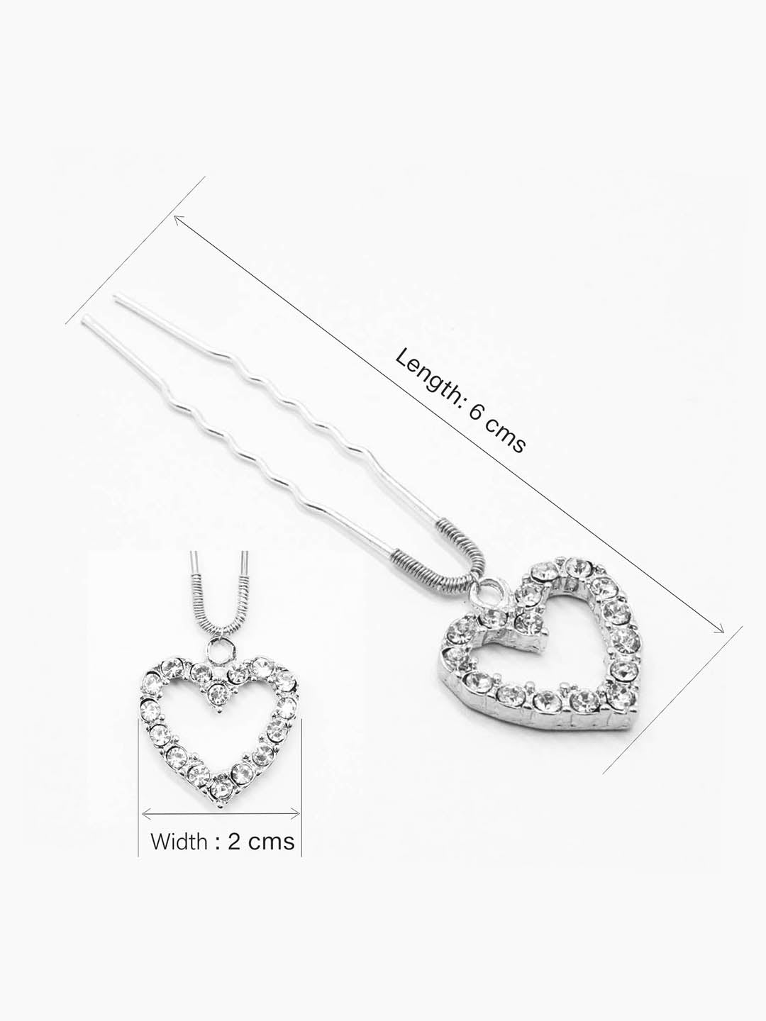 Women Silver Crystal Heart U Pin