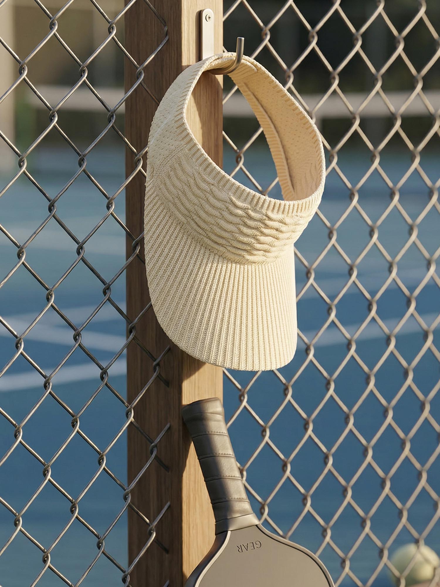 Beige Ribbed Sun Visor Cap