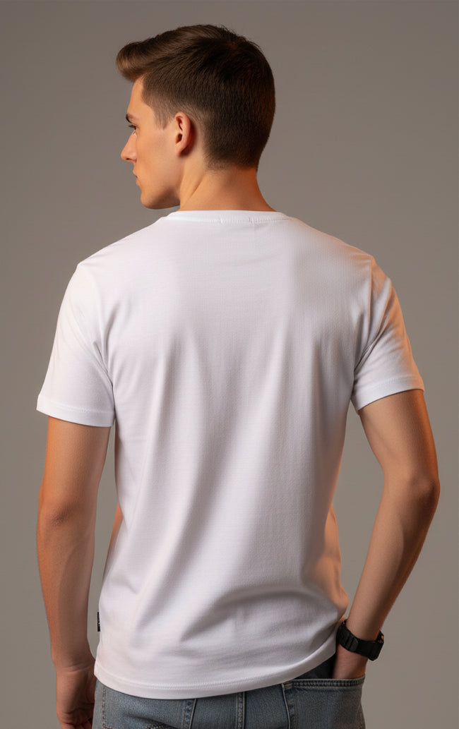 Men Printed White Cotton Tshirt