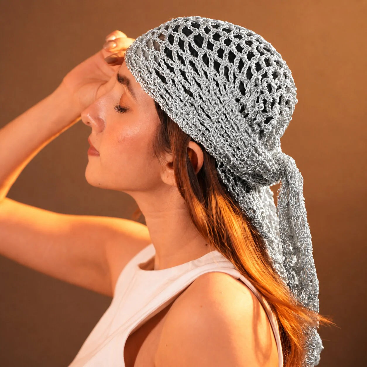 Silver Bohemian Crochet Headscarf