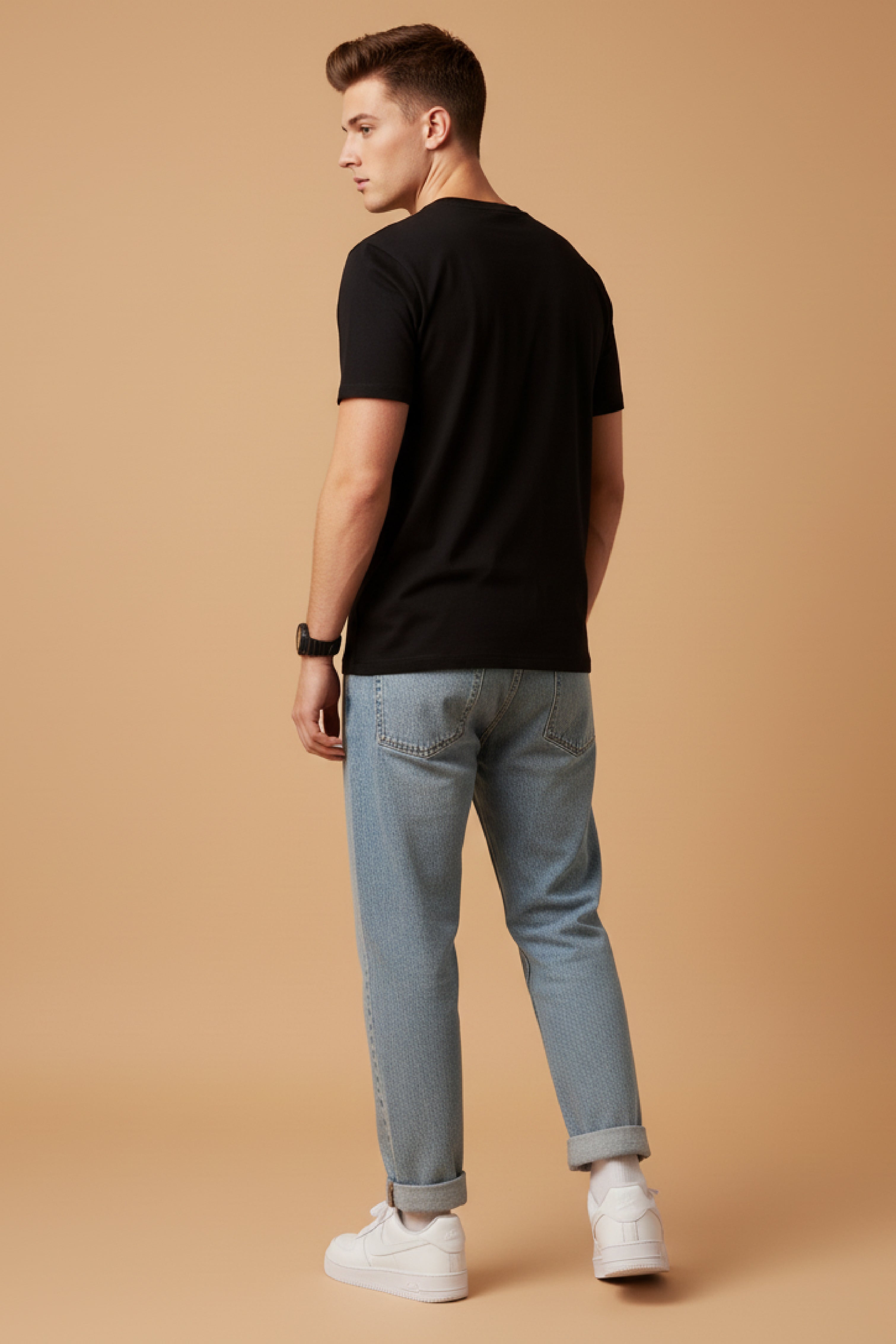 Men Printed Black Cotton Tshirt