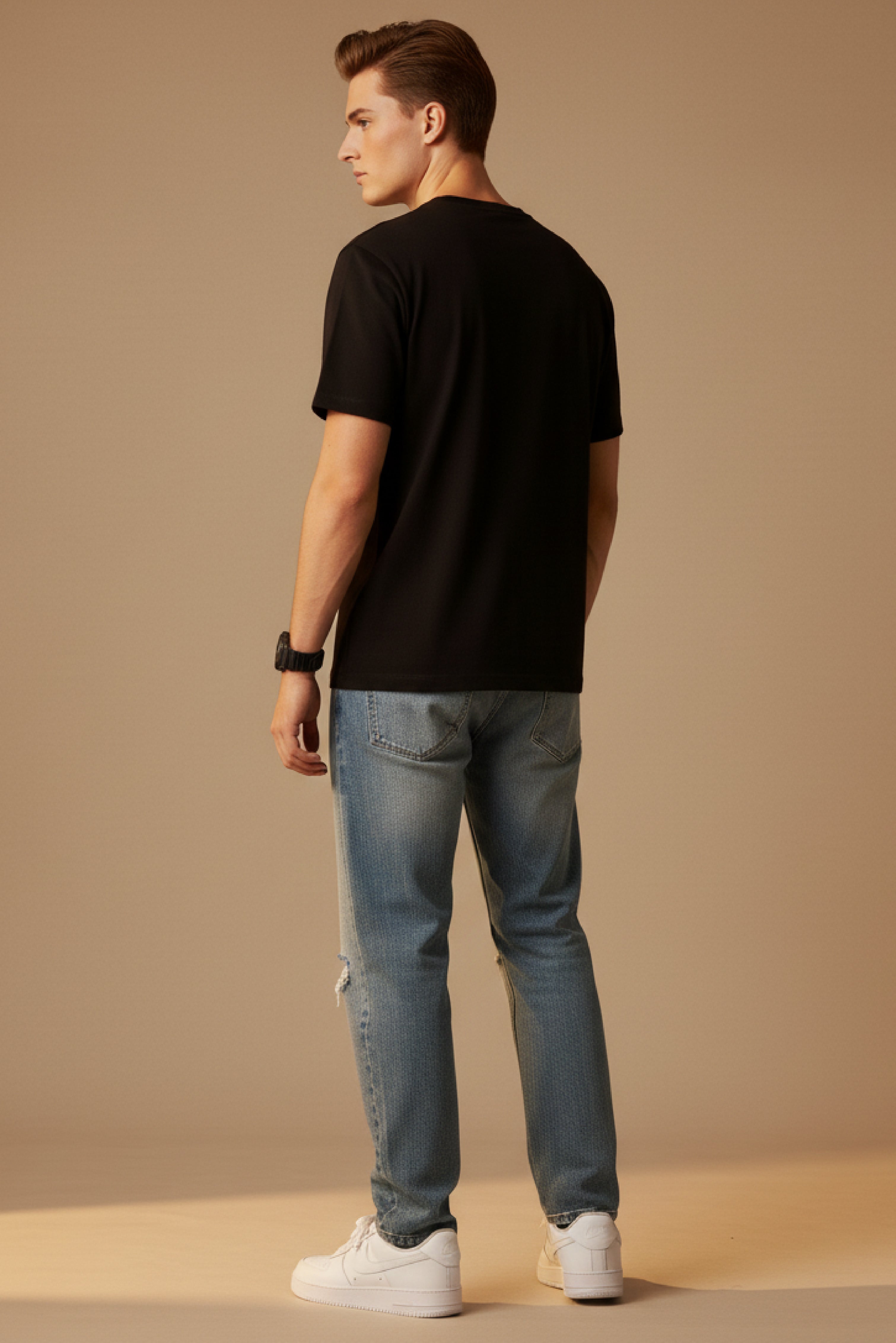 Men Printed Black Cotton Tshirt