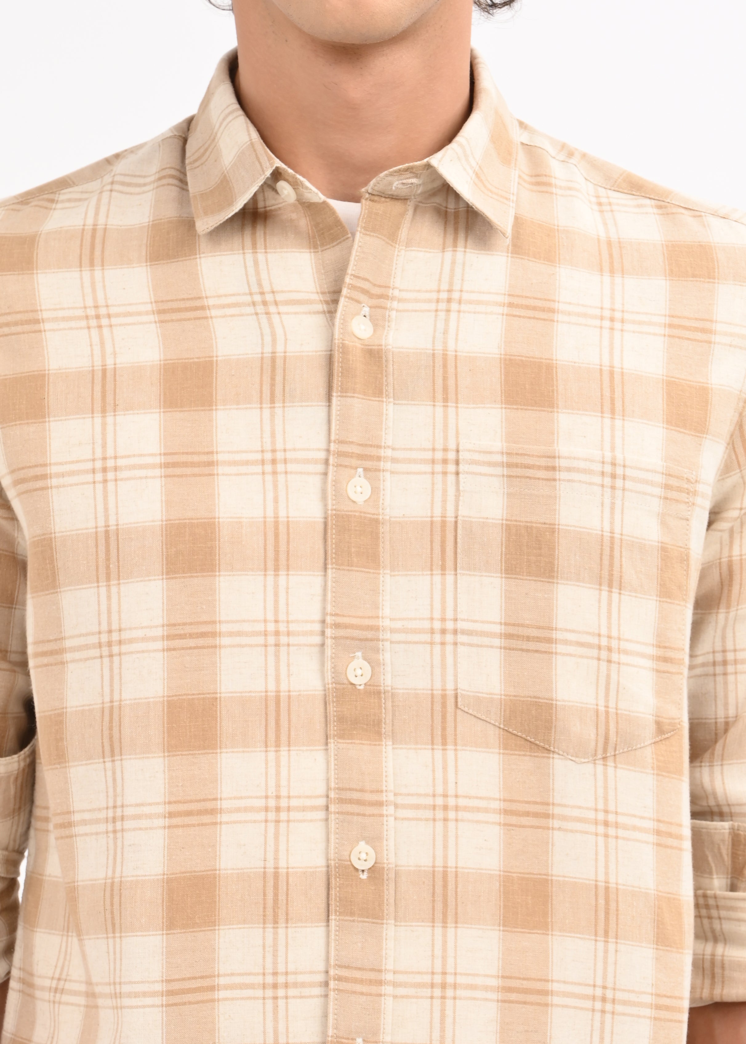 Men Beige Check Shirt
