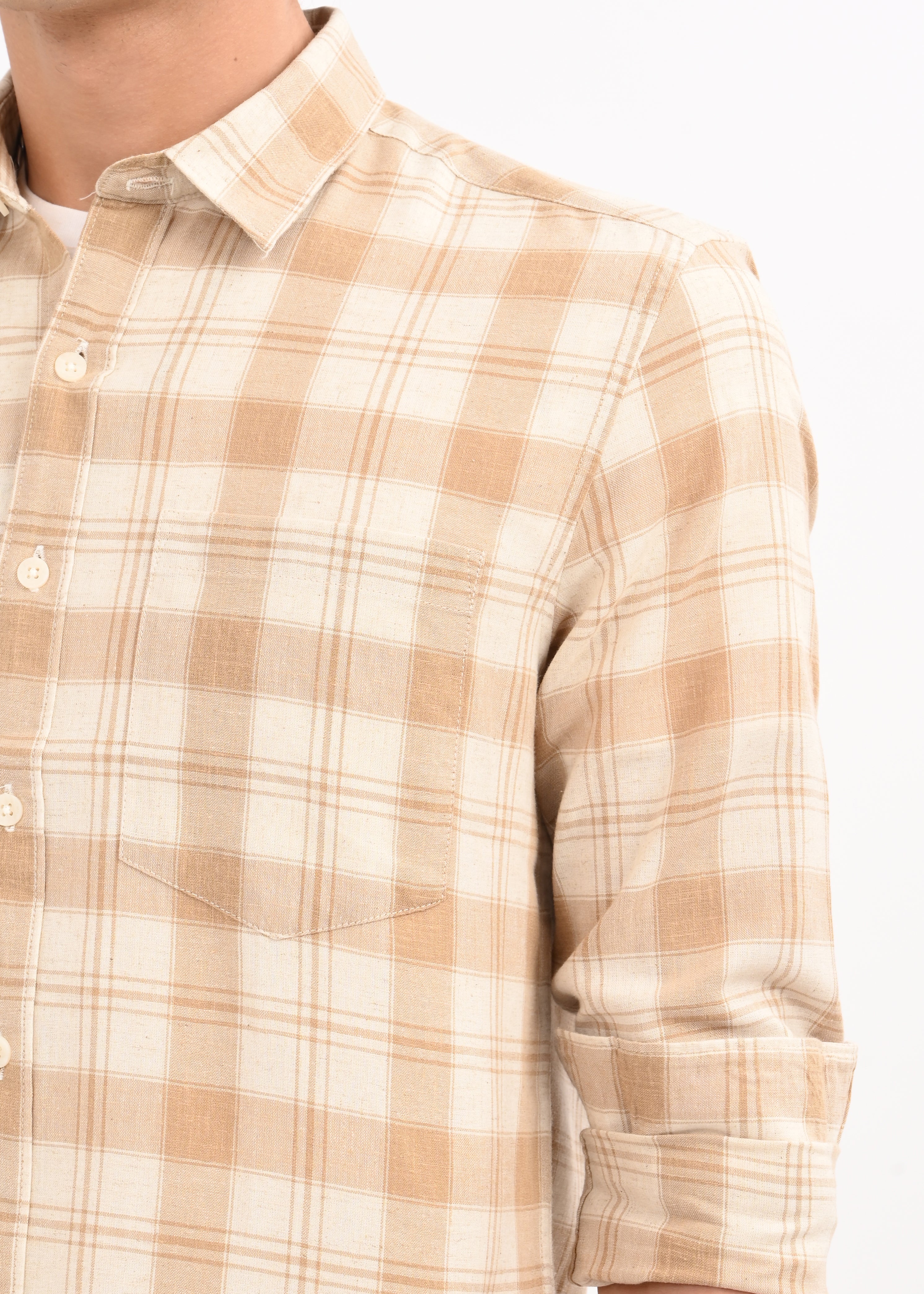 Men Beige Check Shirt