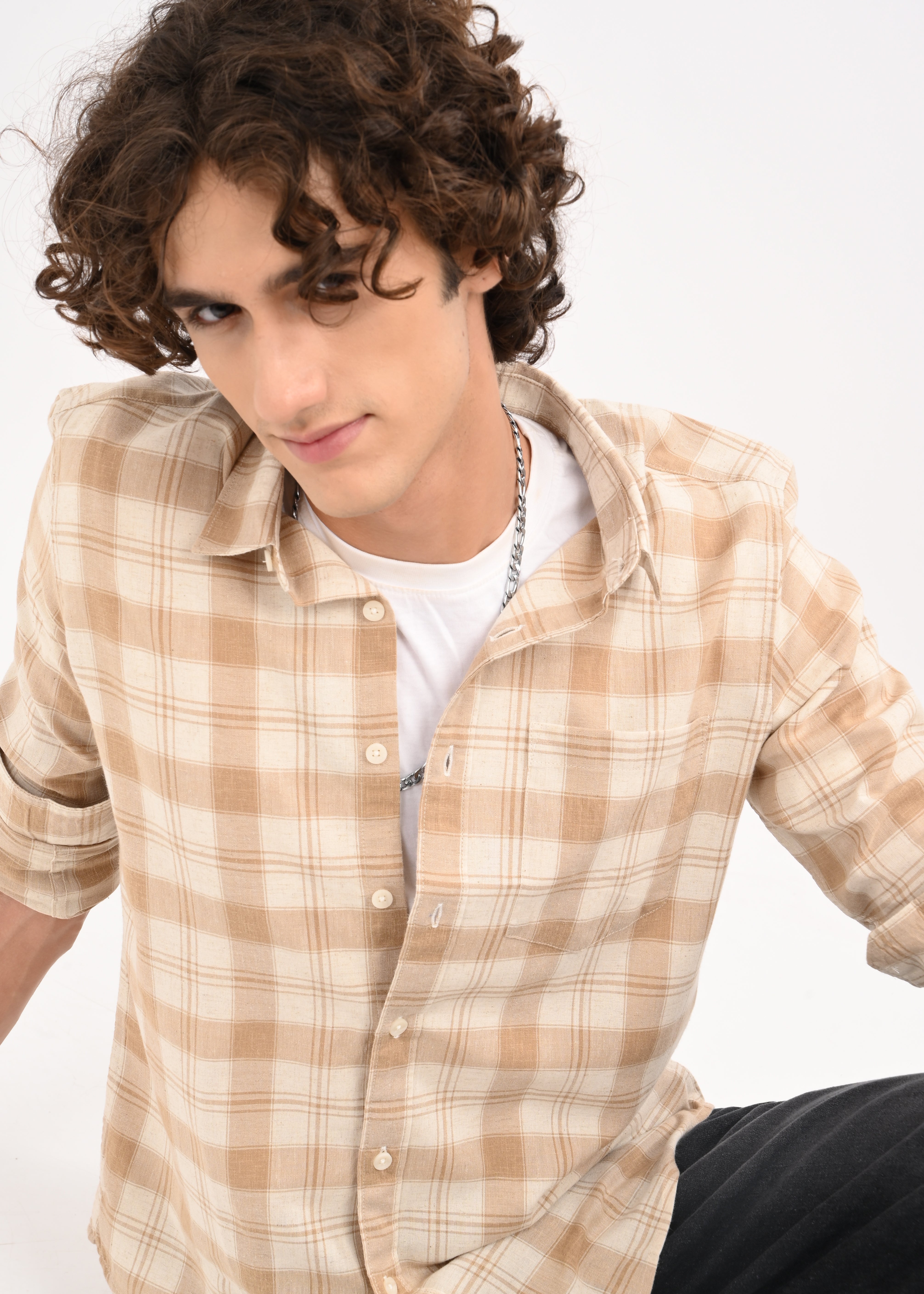 Men Beige Check Shirt