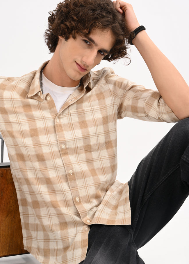 Men Beige Check Shirt