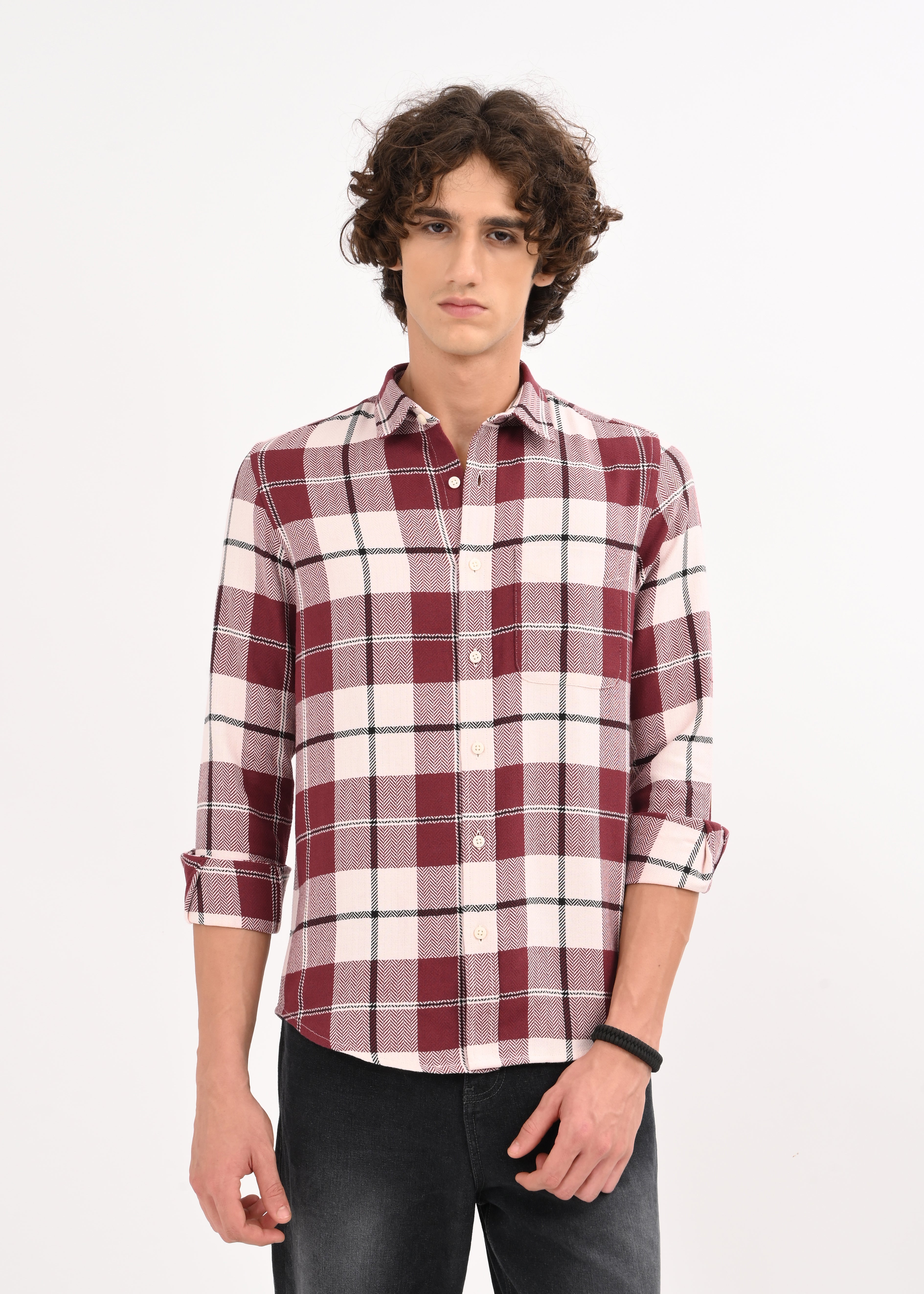 Men Maroon Checked Shirt