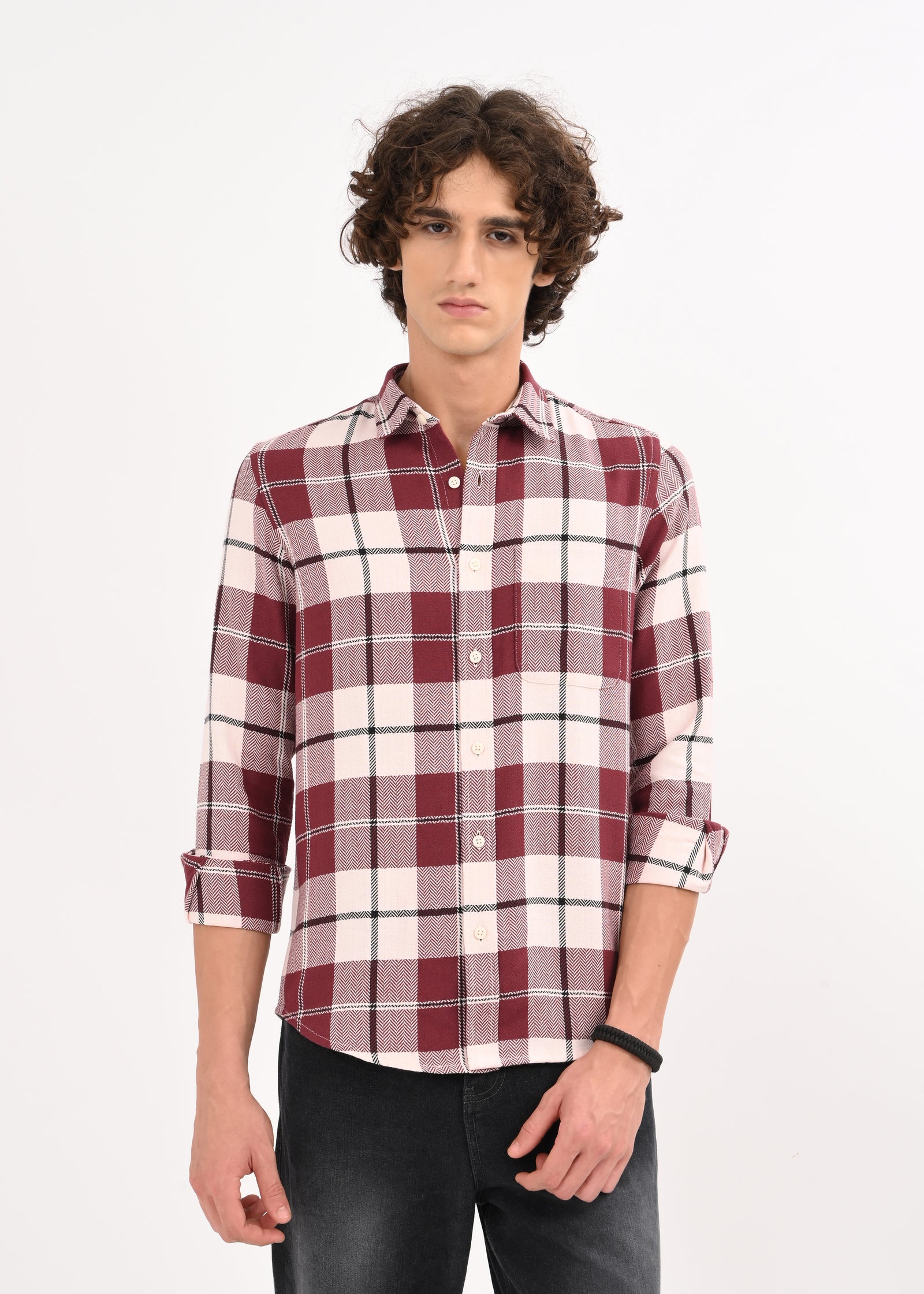Men Maroon Checked Shirt
