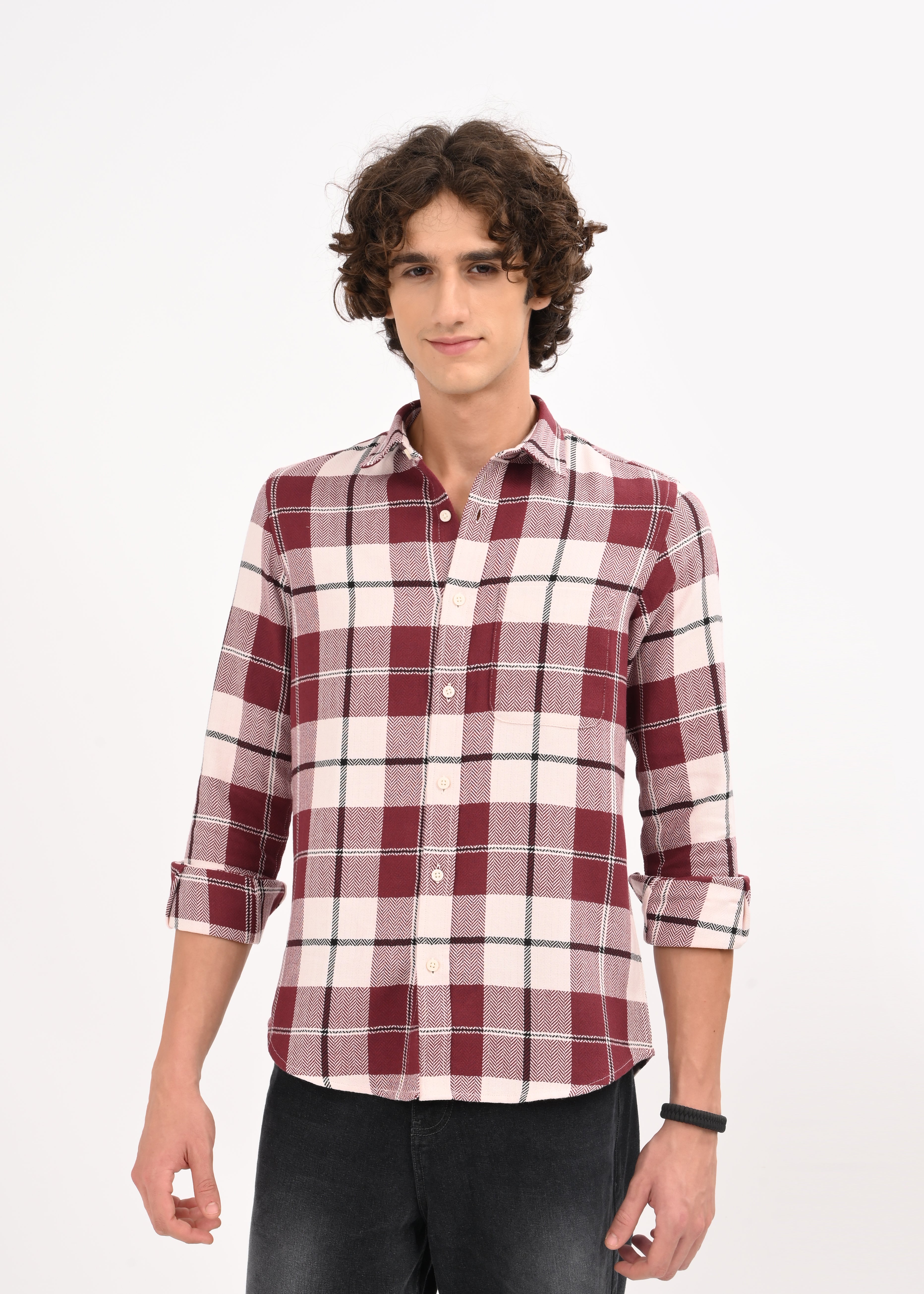 Men Maroon Checked Shirt