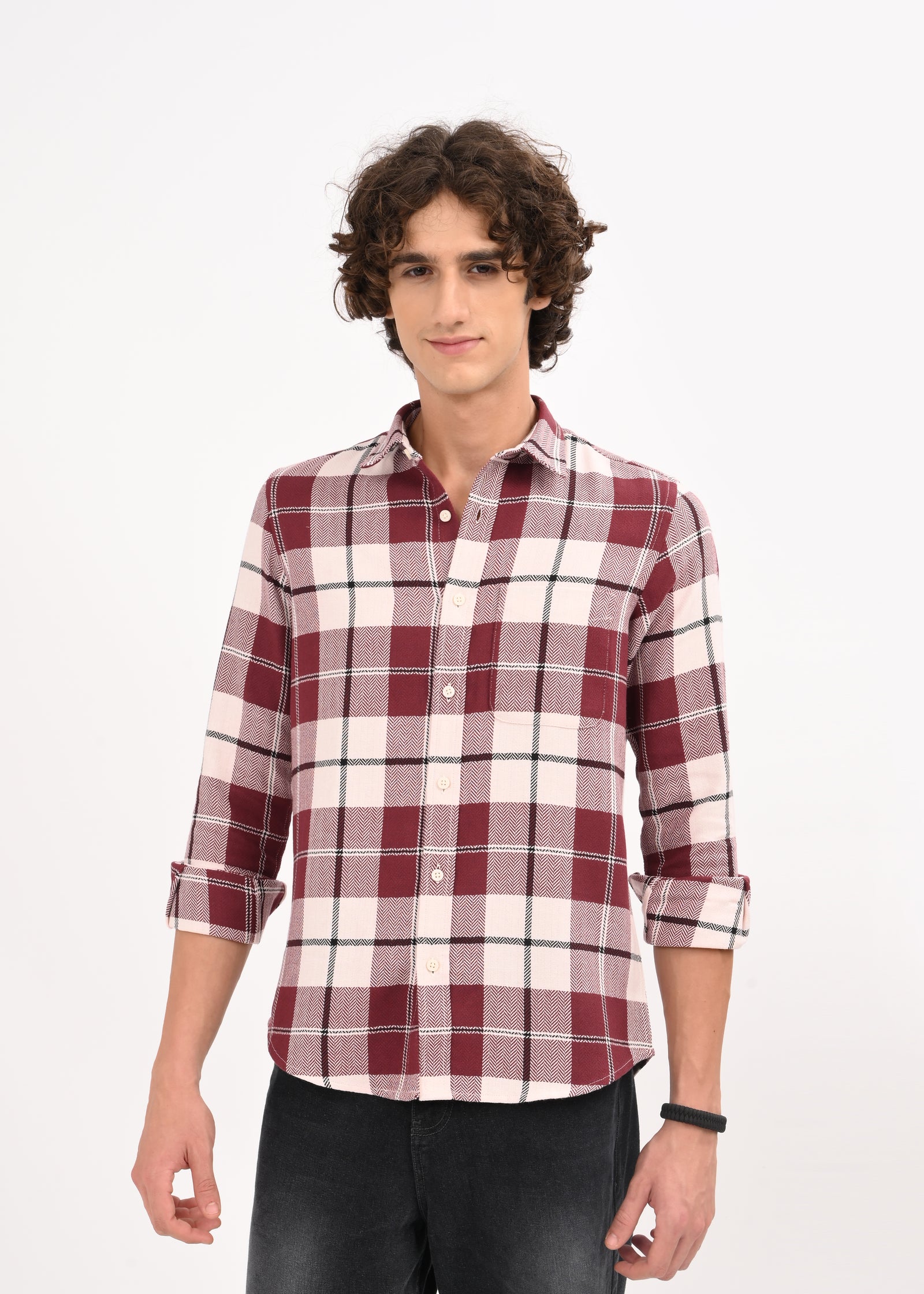 Men Maroon Checked Shirt