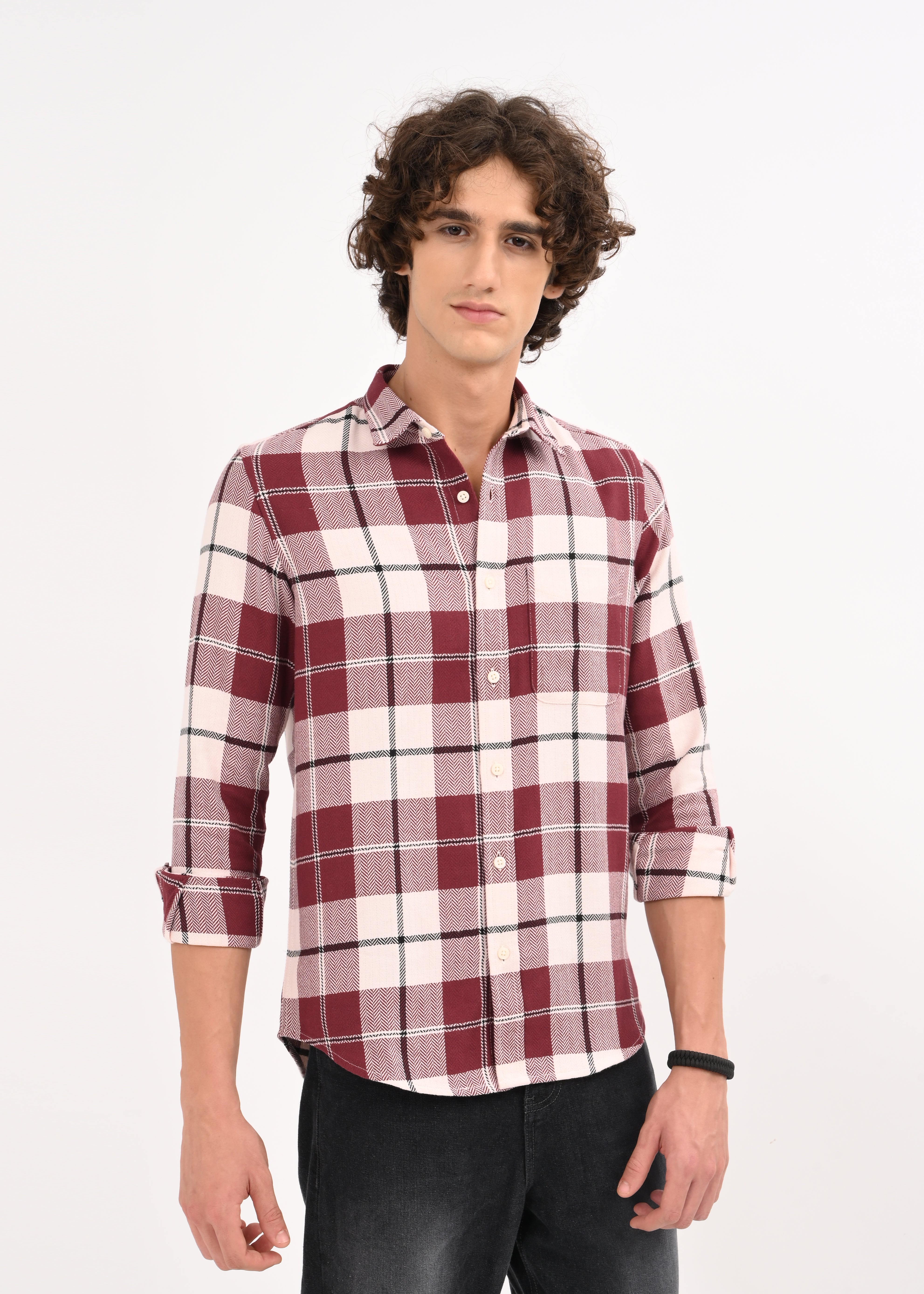 Men Maroon Checked Shirt