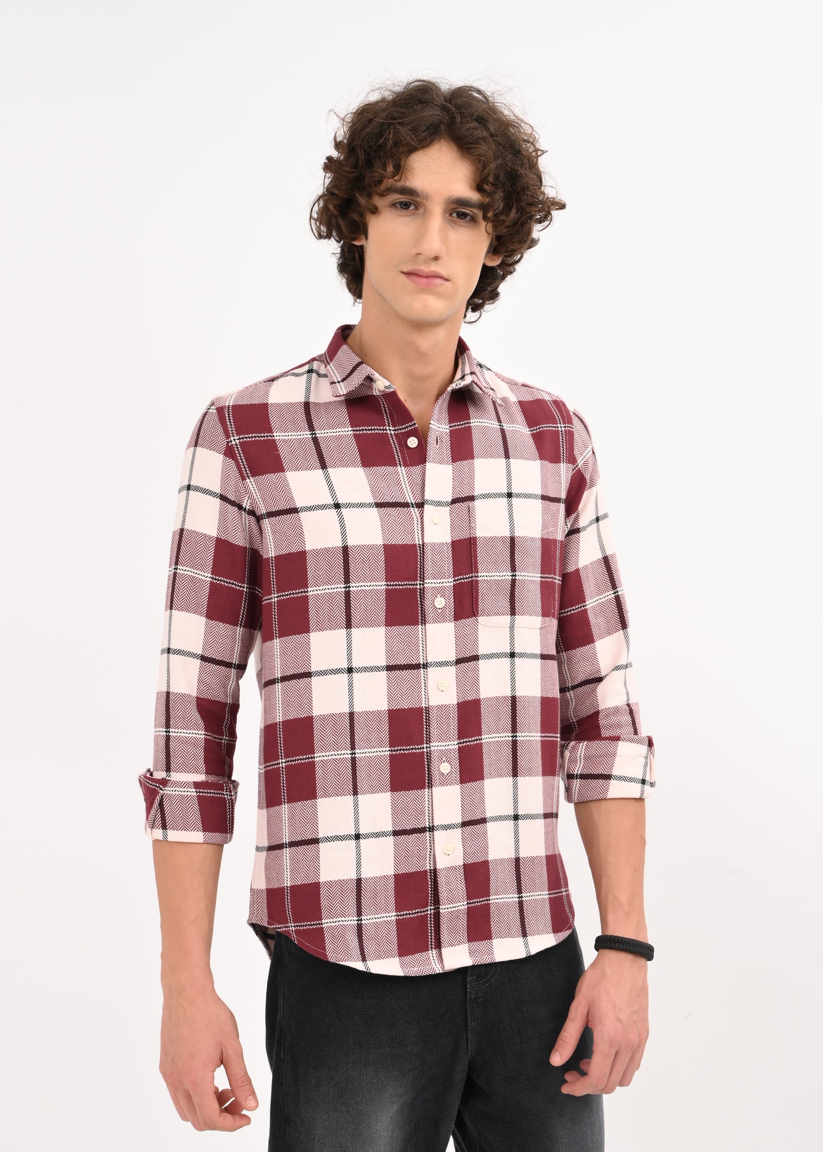 Men Maroon Checked Shirt