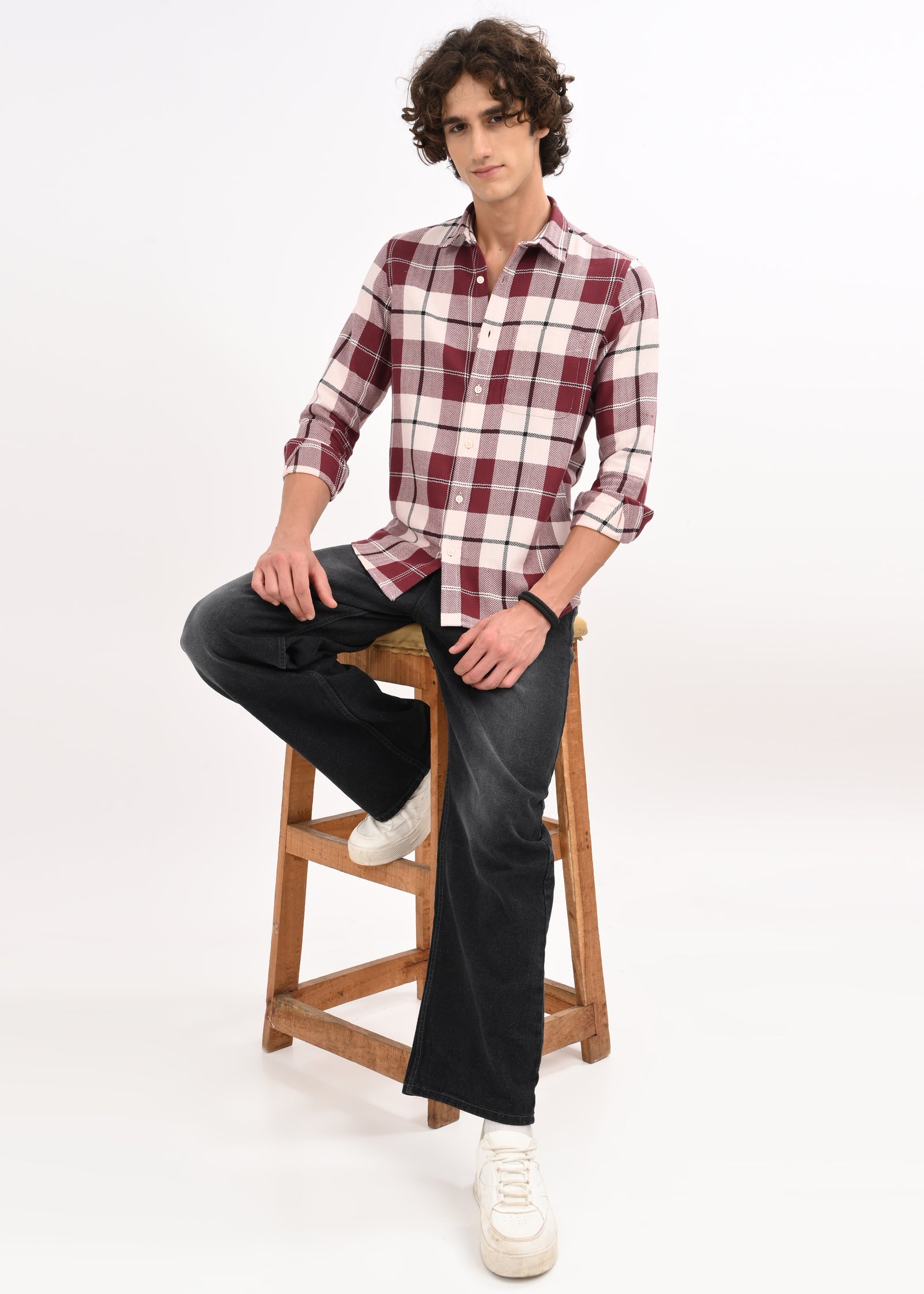 Men Maroon Checked Shirt