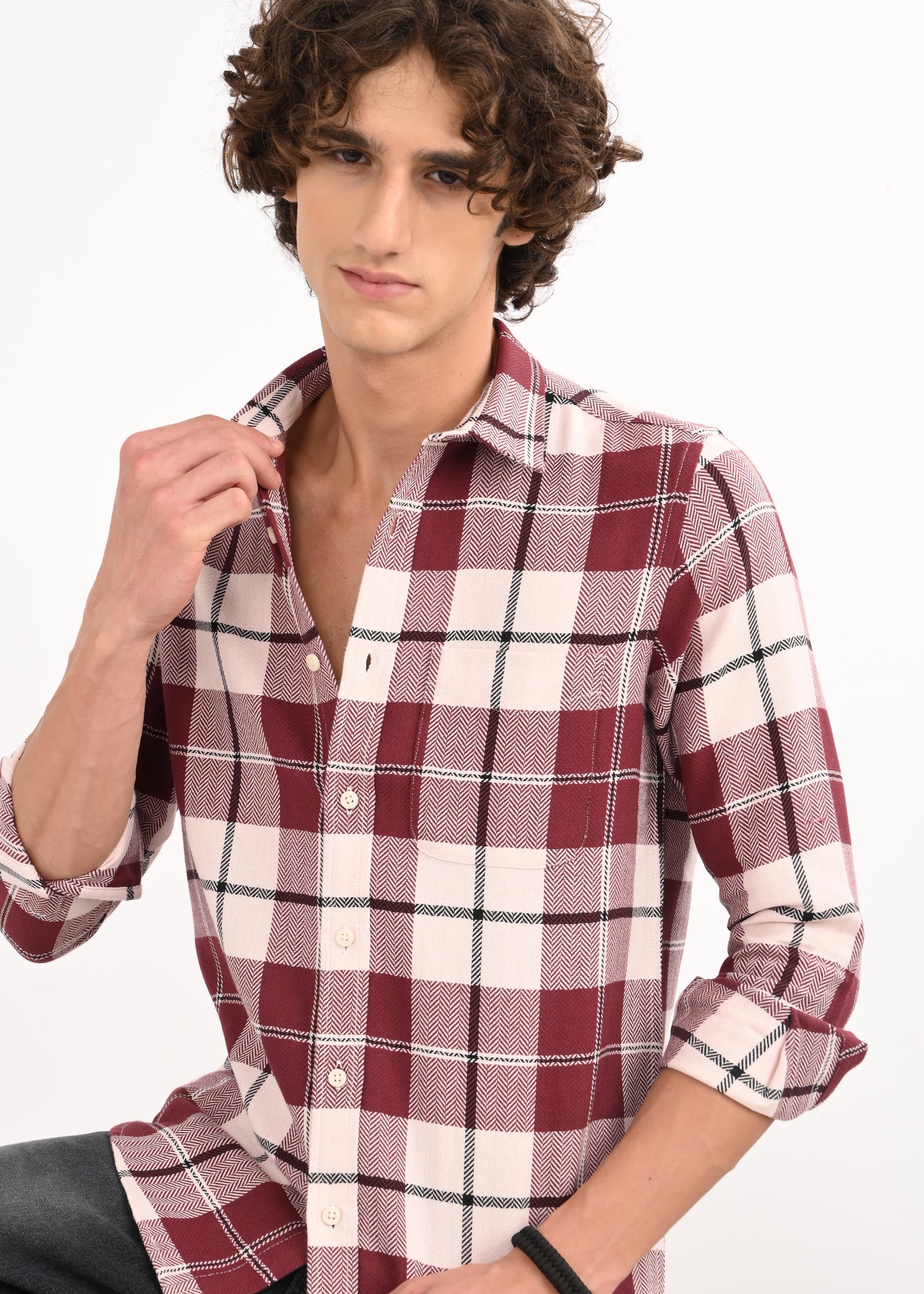 Men Maroon Checked Shirt
