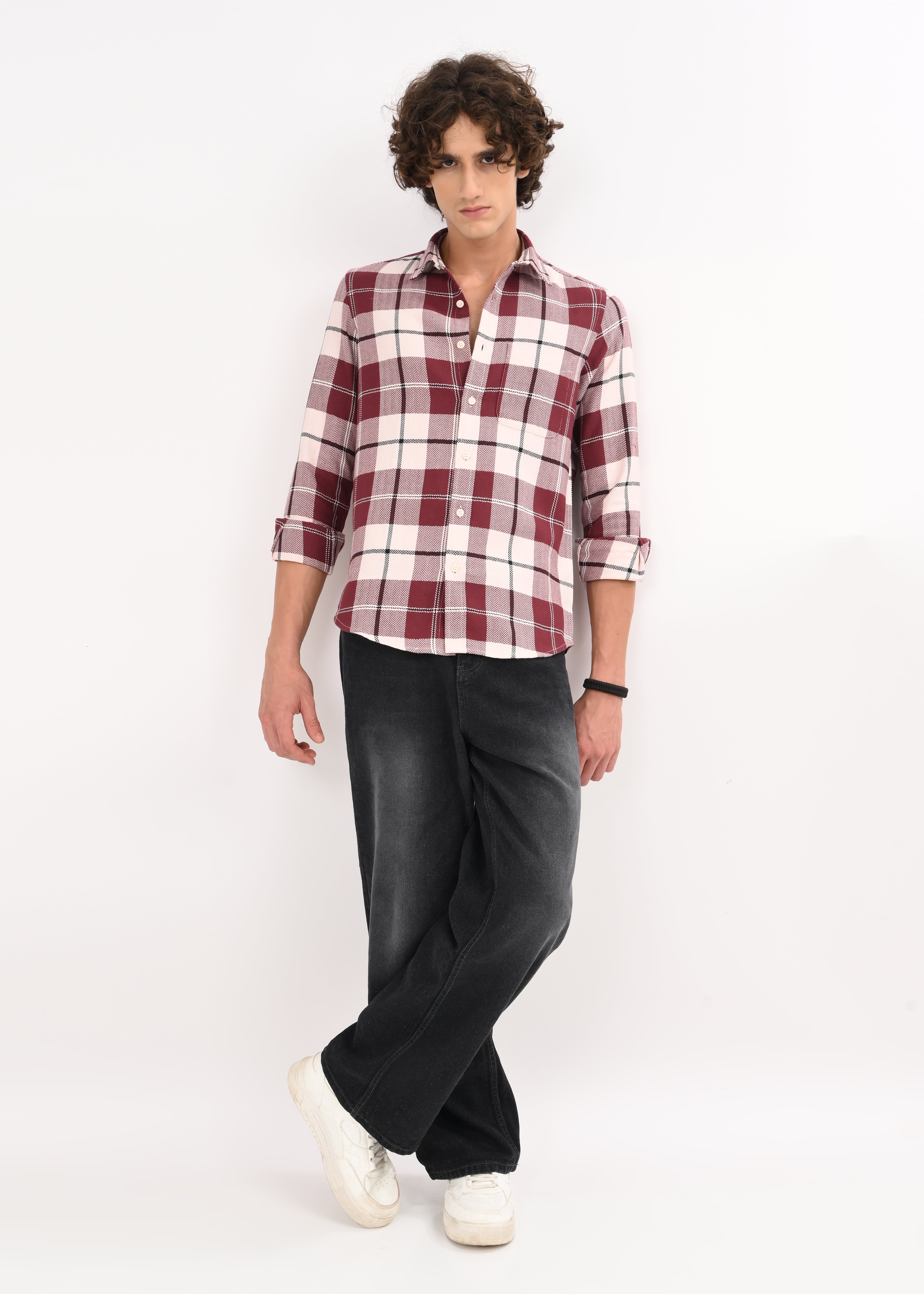 Men Maroon Checked Shirt