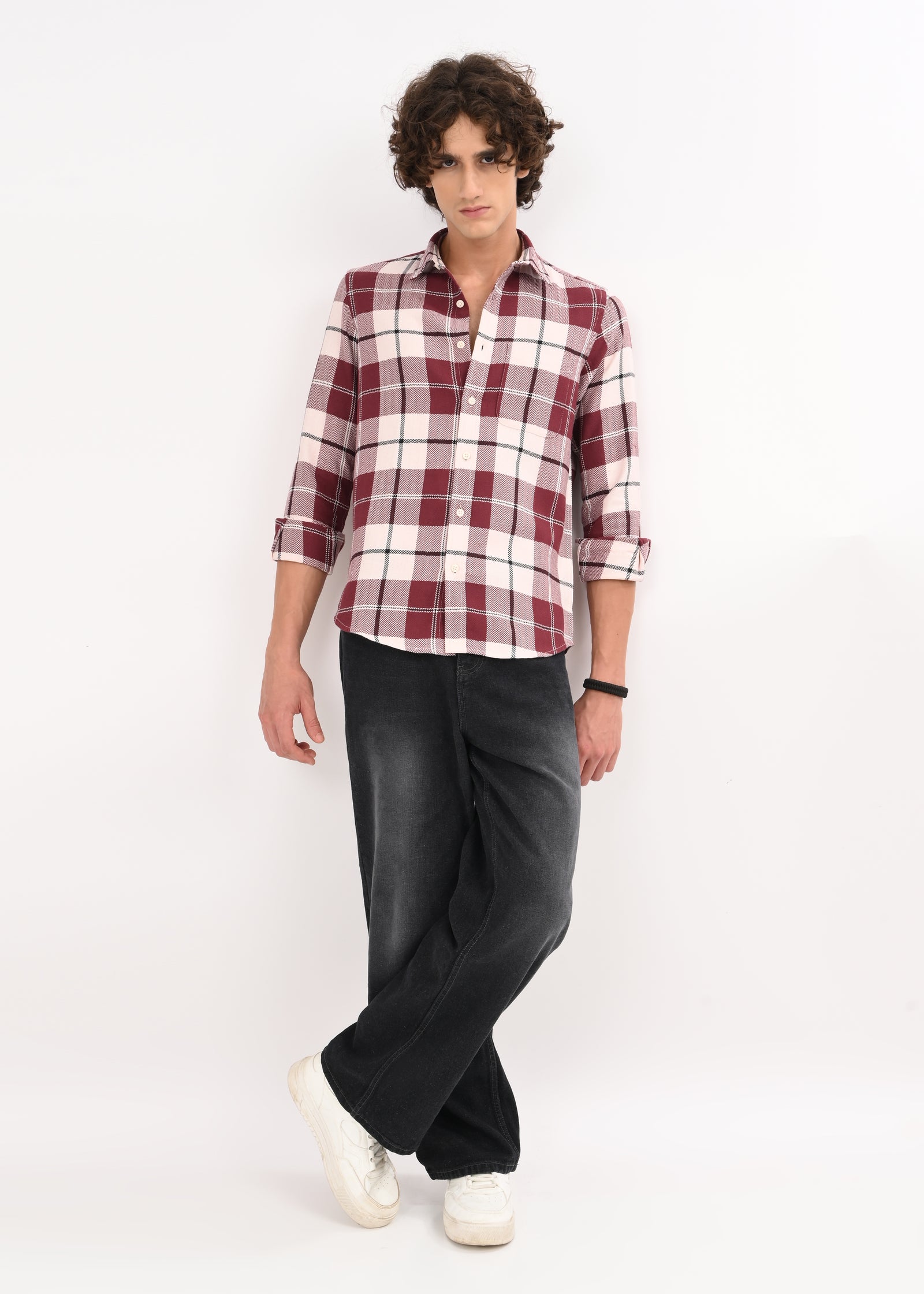 Men Maroon Checked Shirt