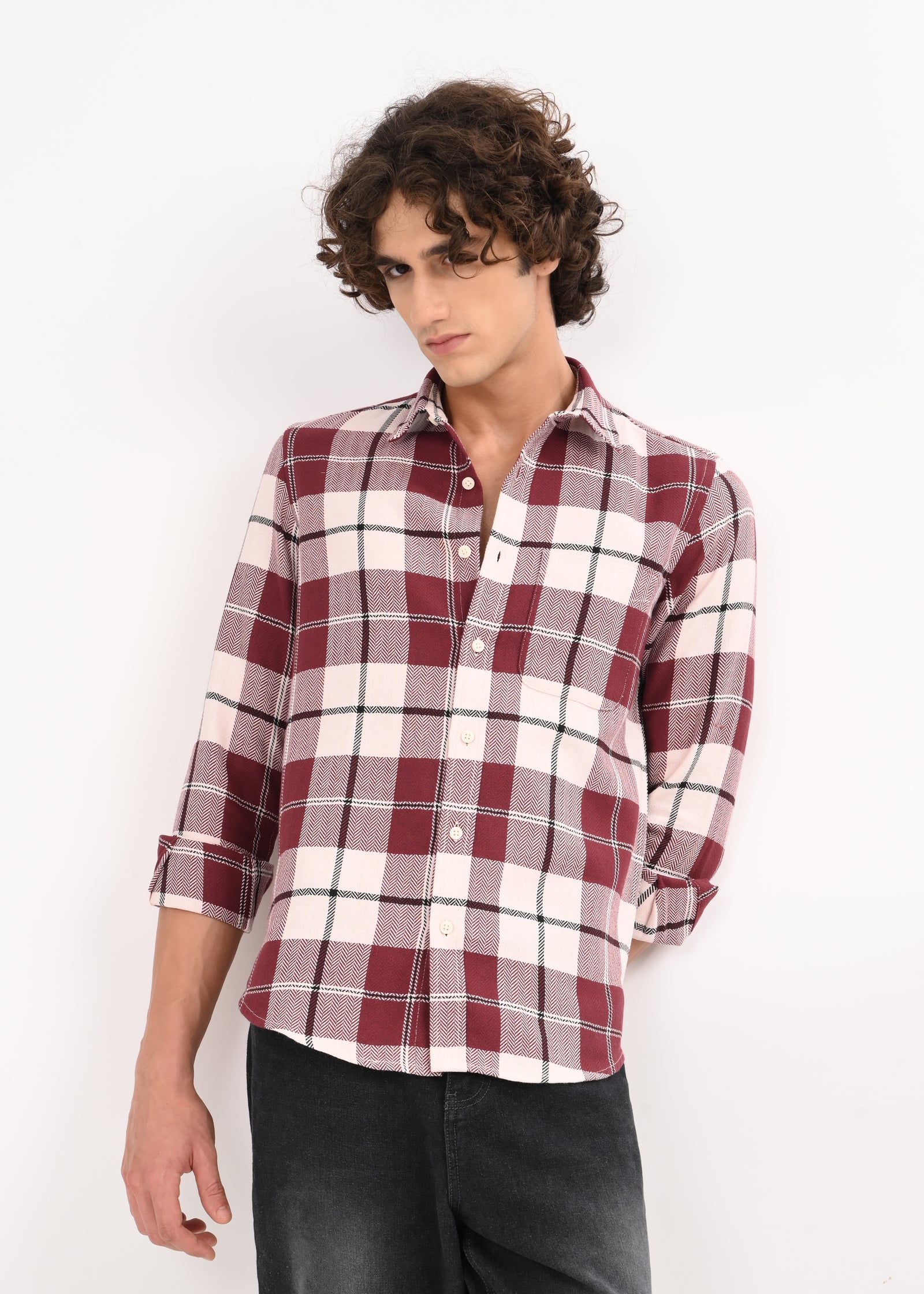 Men Maroon Checked Shirt