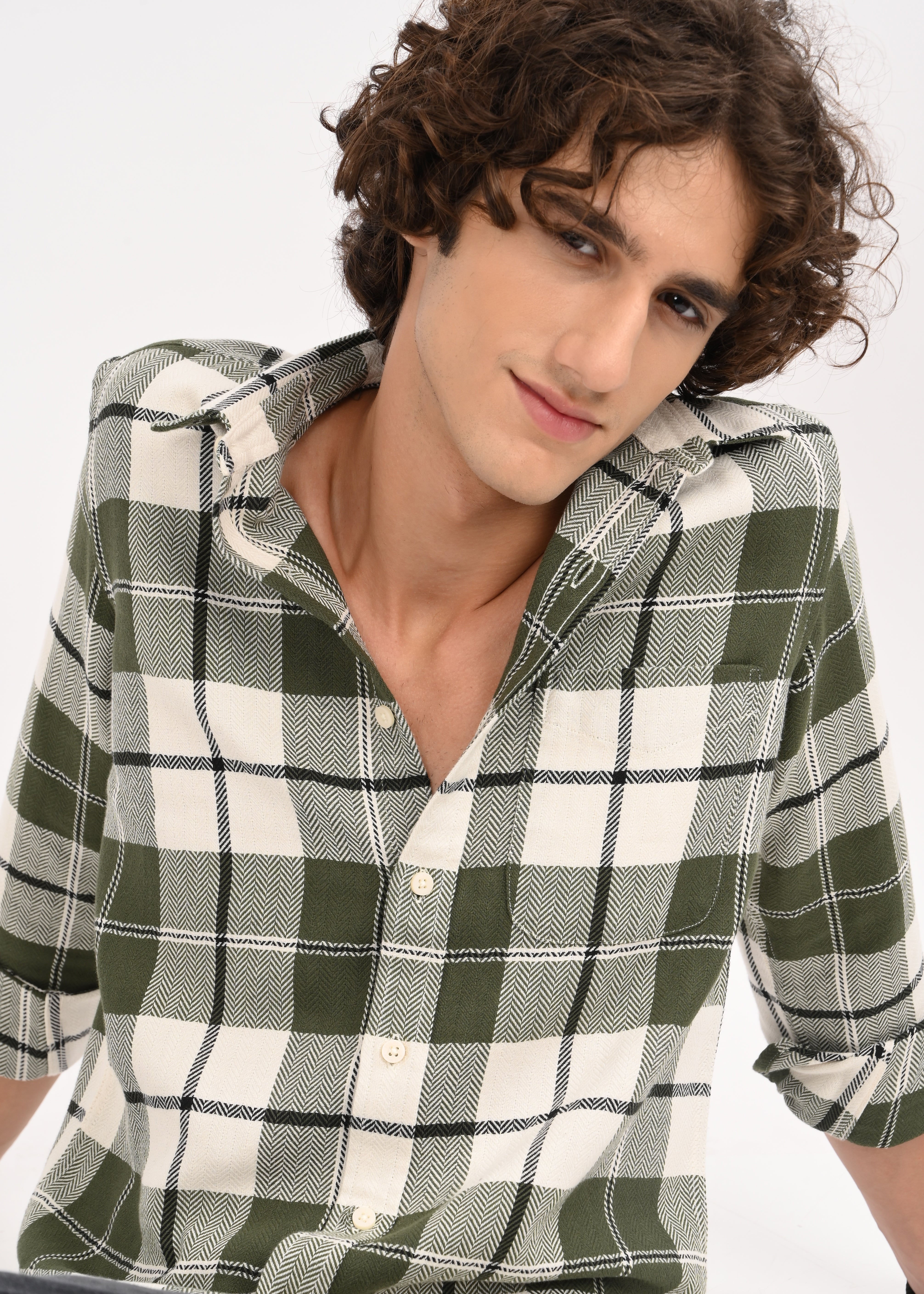 Men Green Checked Shirt