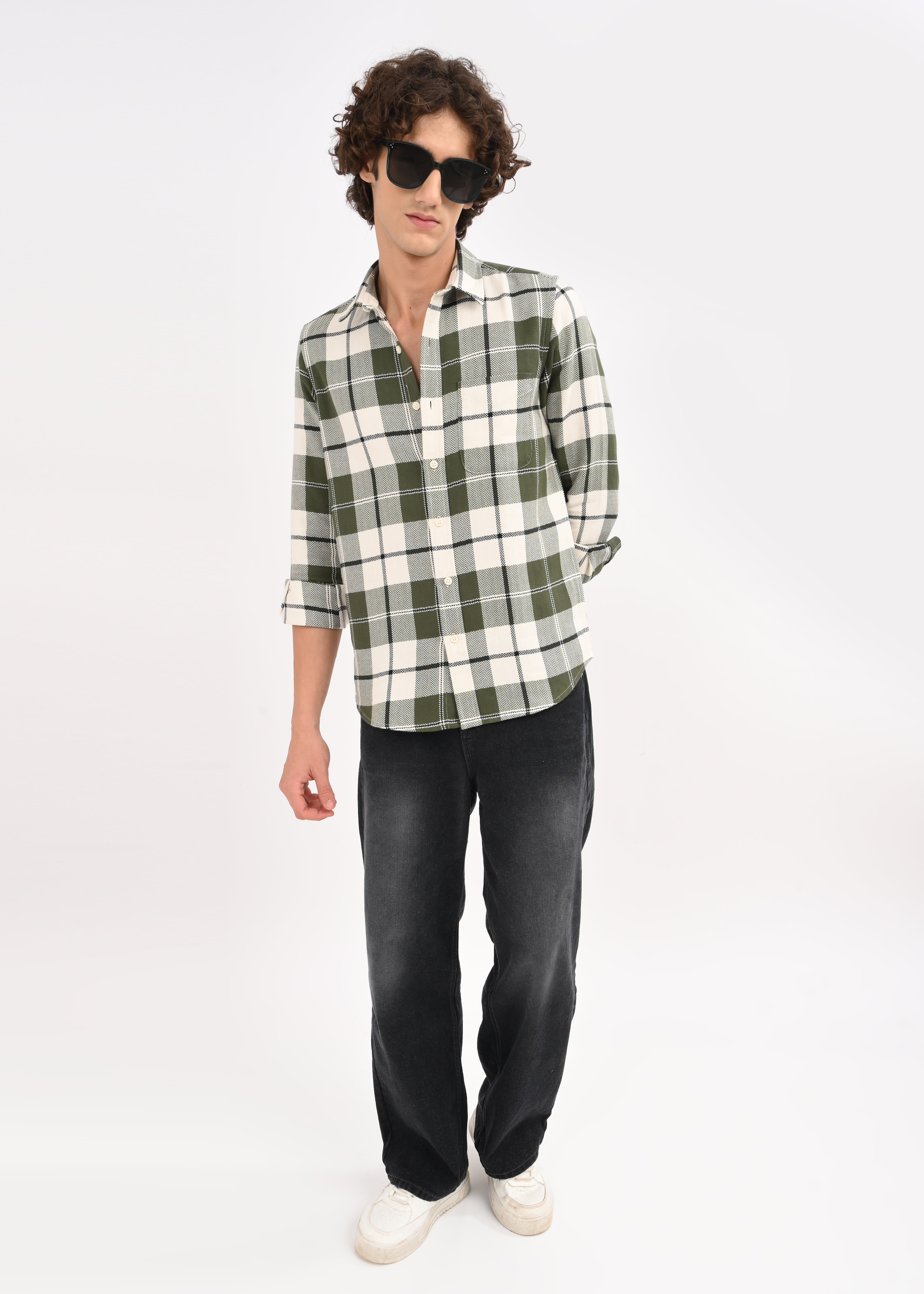 Men Green Checked Shirt